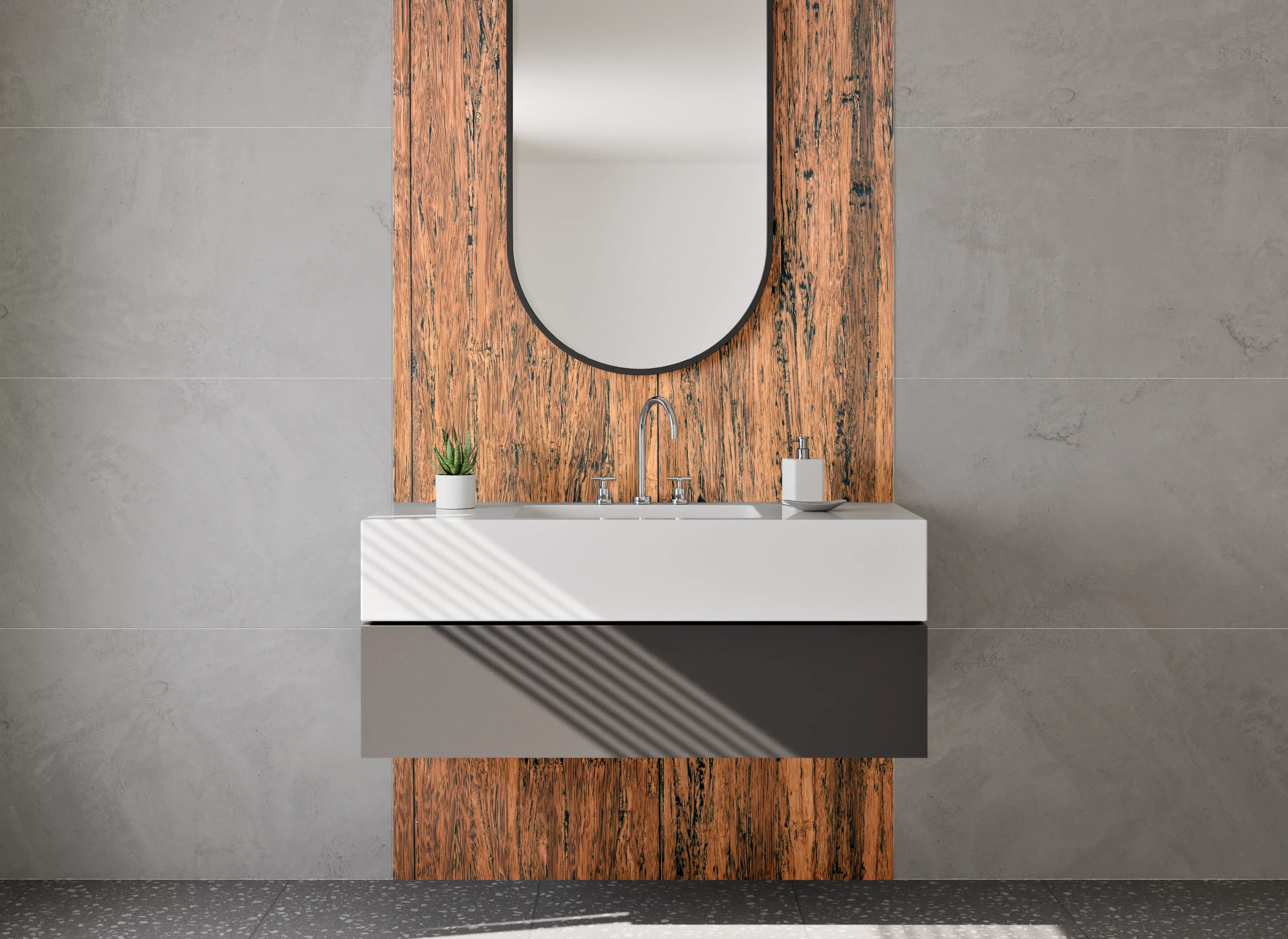 Waschbecken-Rückwand - Hartholz-Optik mit warmer Textur