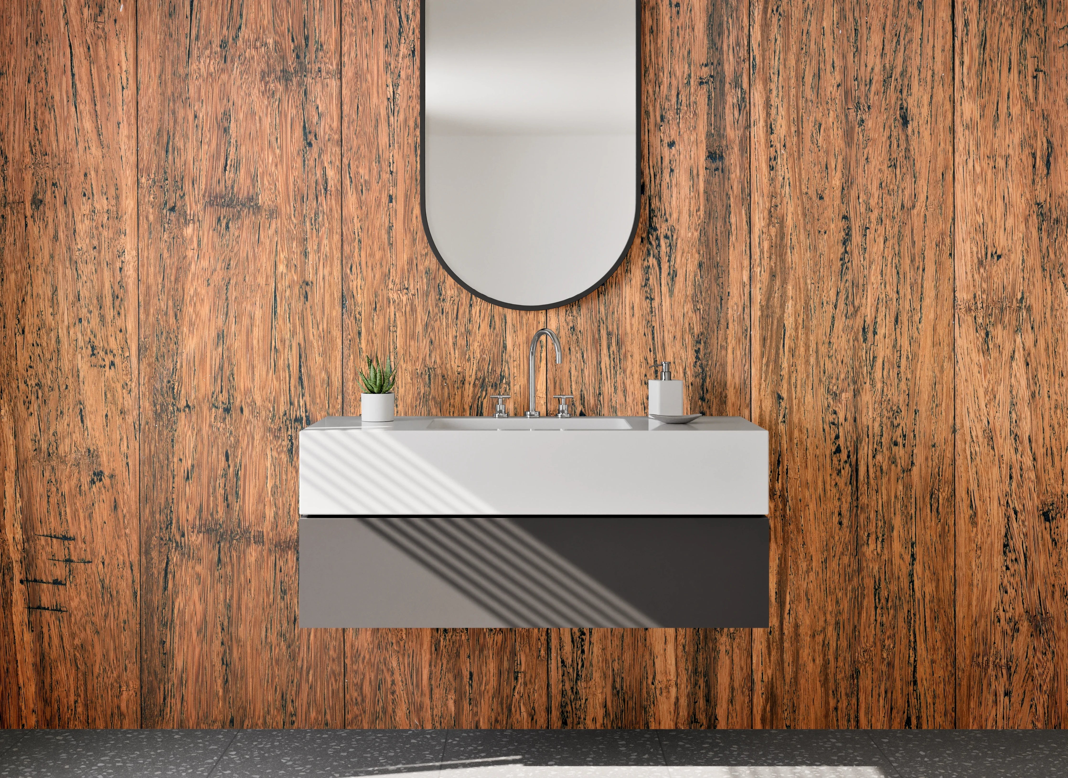 Waschbecken-Rückwand - Hartholz-Optik mit warmer Textur