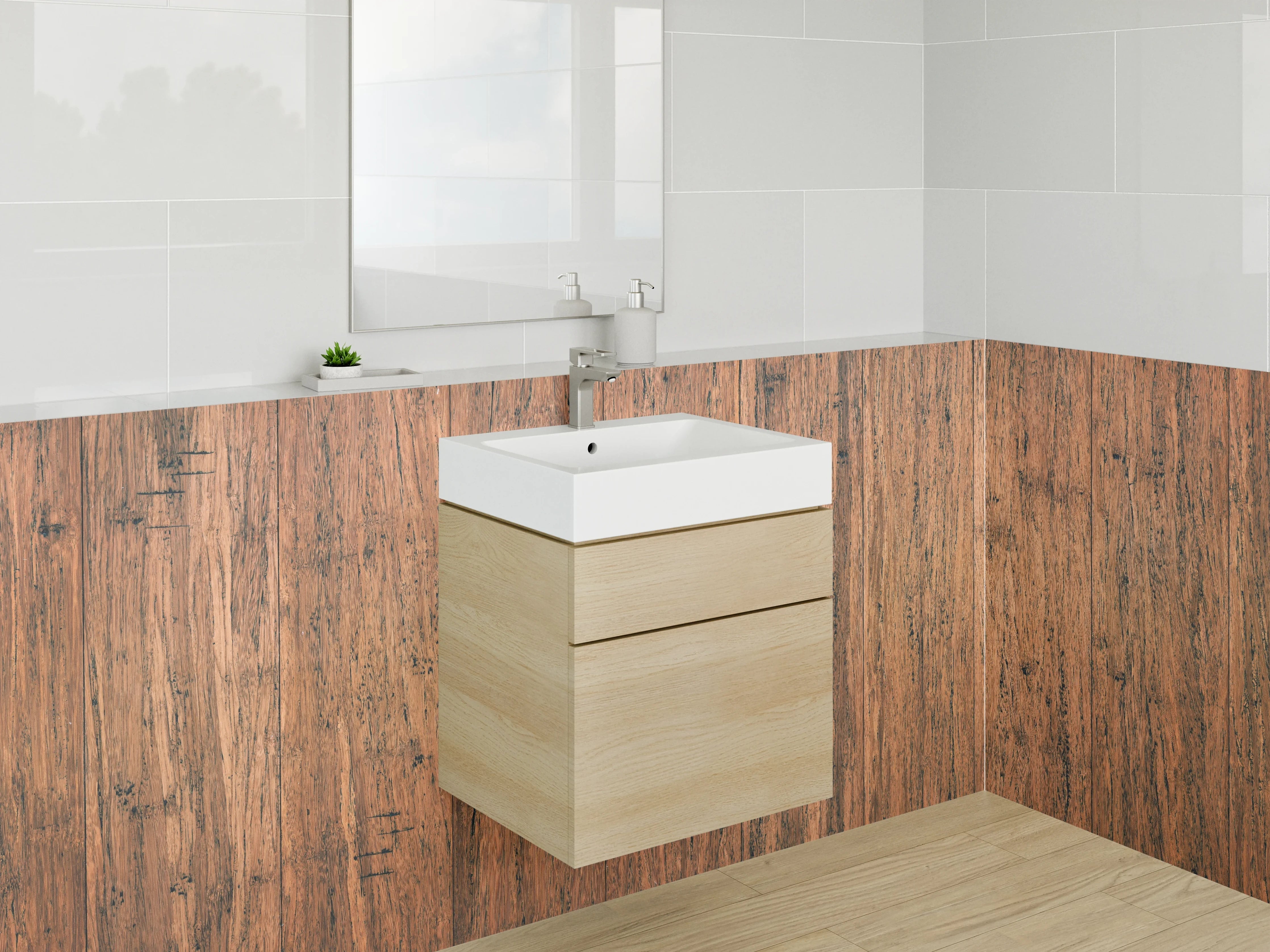 Waschbecken-Rückwand - Hartholz-Optik mit warmer Textur