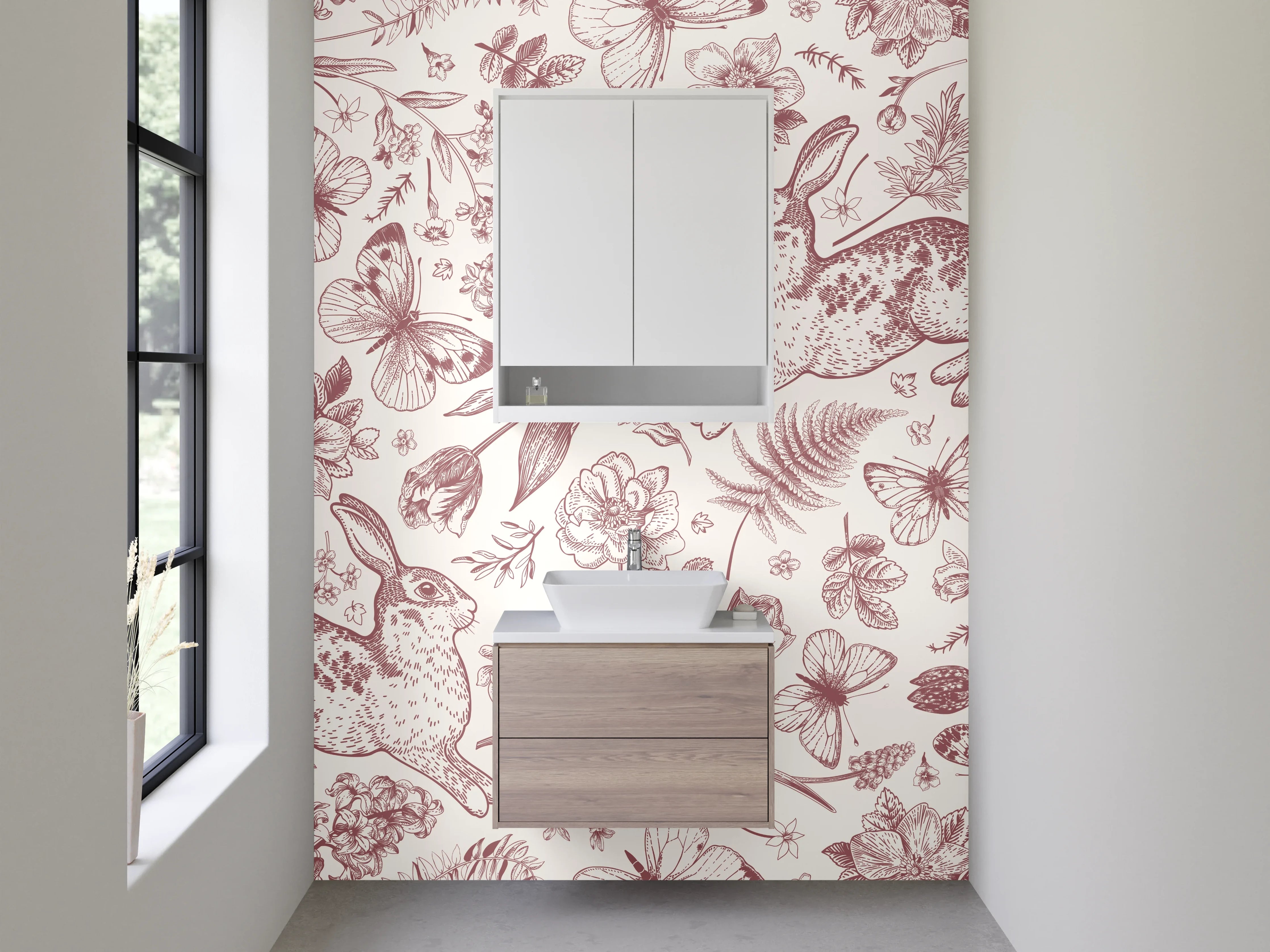 Waschbecken-Rückwand - Hasen und Blumen Muster Illustration