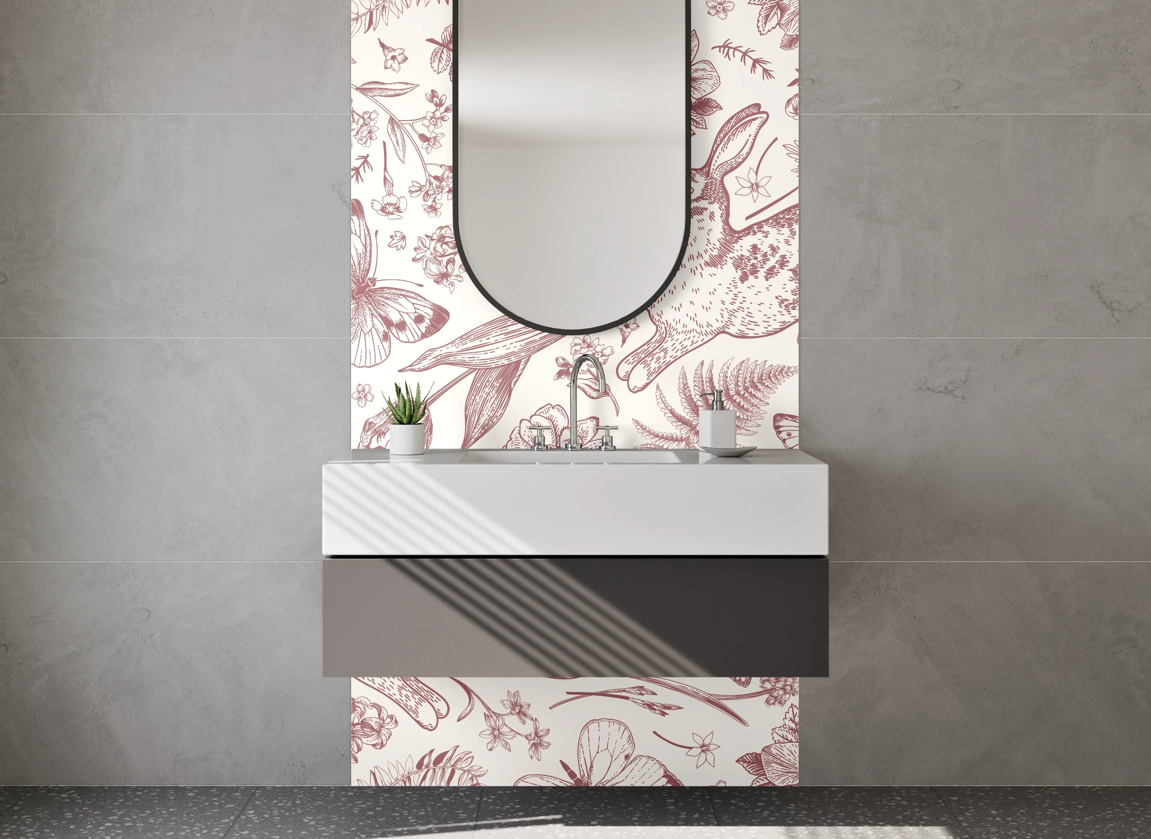 Waschbecken-Rückwand - Hasen und Blumen Muster Illustration
