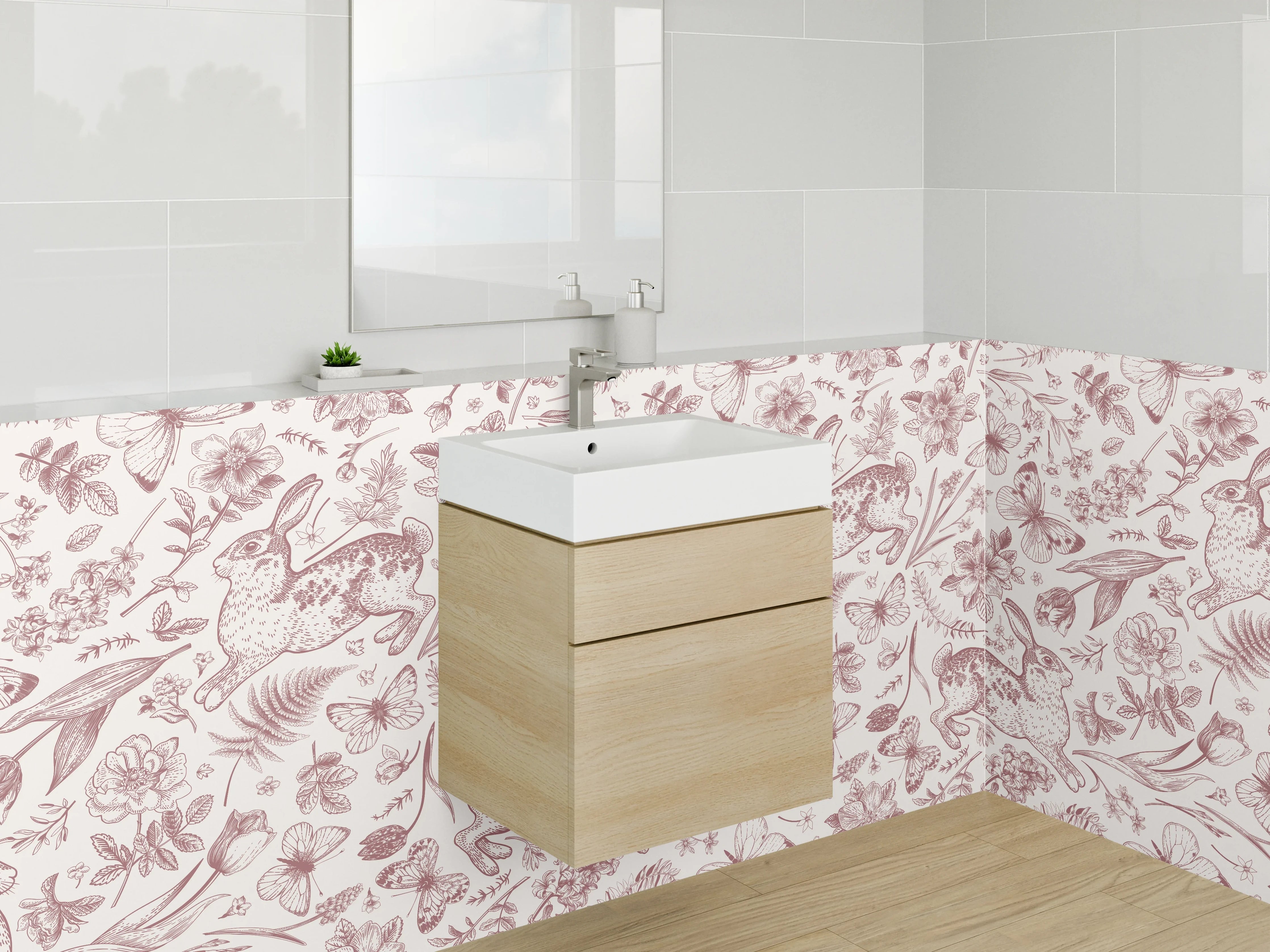 Waschbecken-Rückwand - Hasen und Blumen Muster Illustration