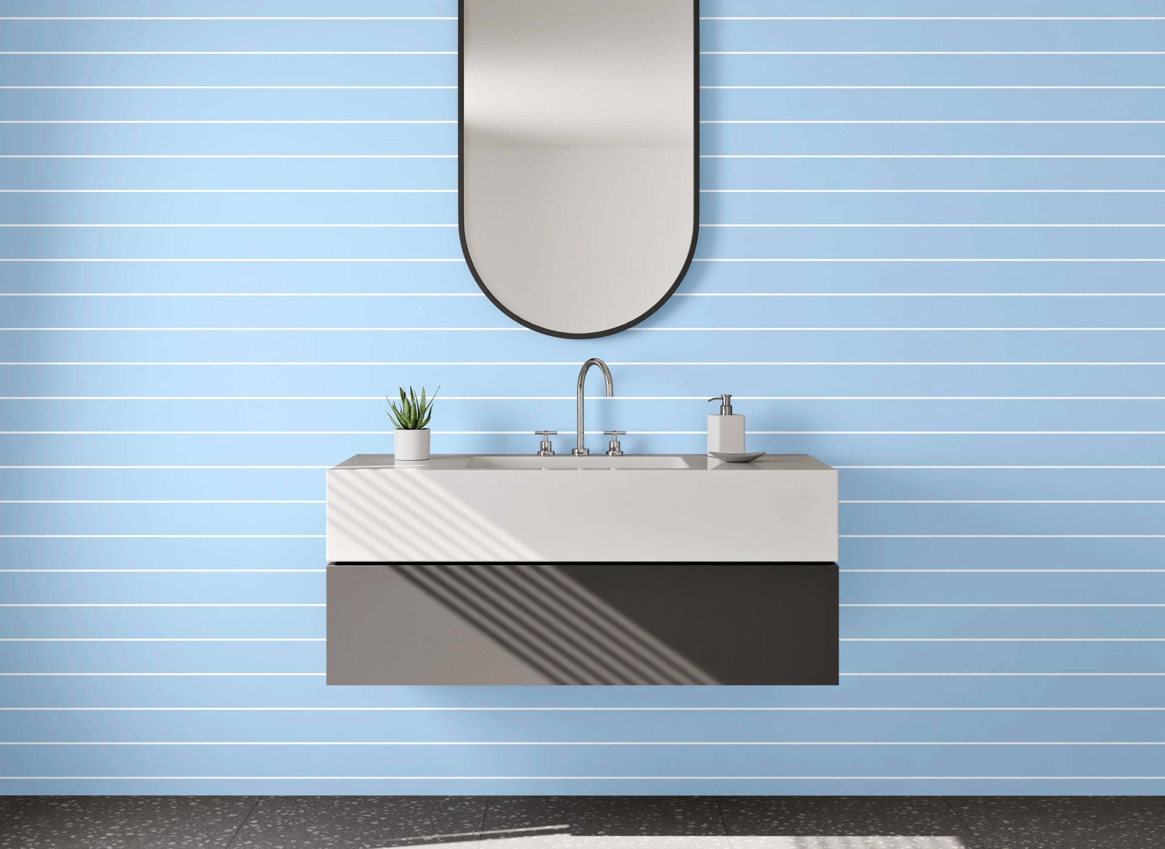 Waschbecken-Rückwand - Hellblaue Linien Muster minimalistisch
