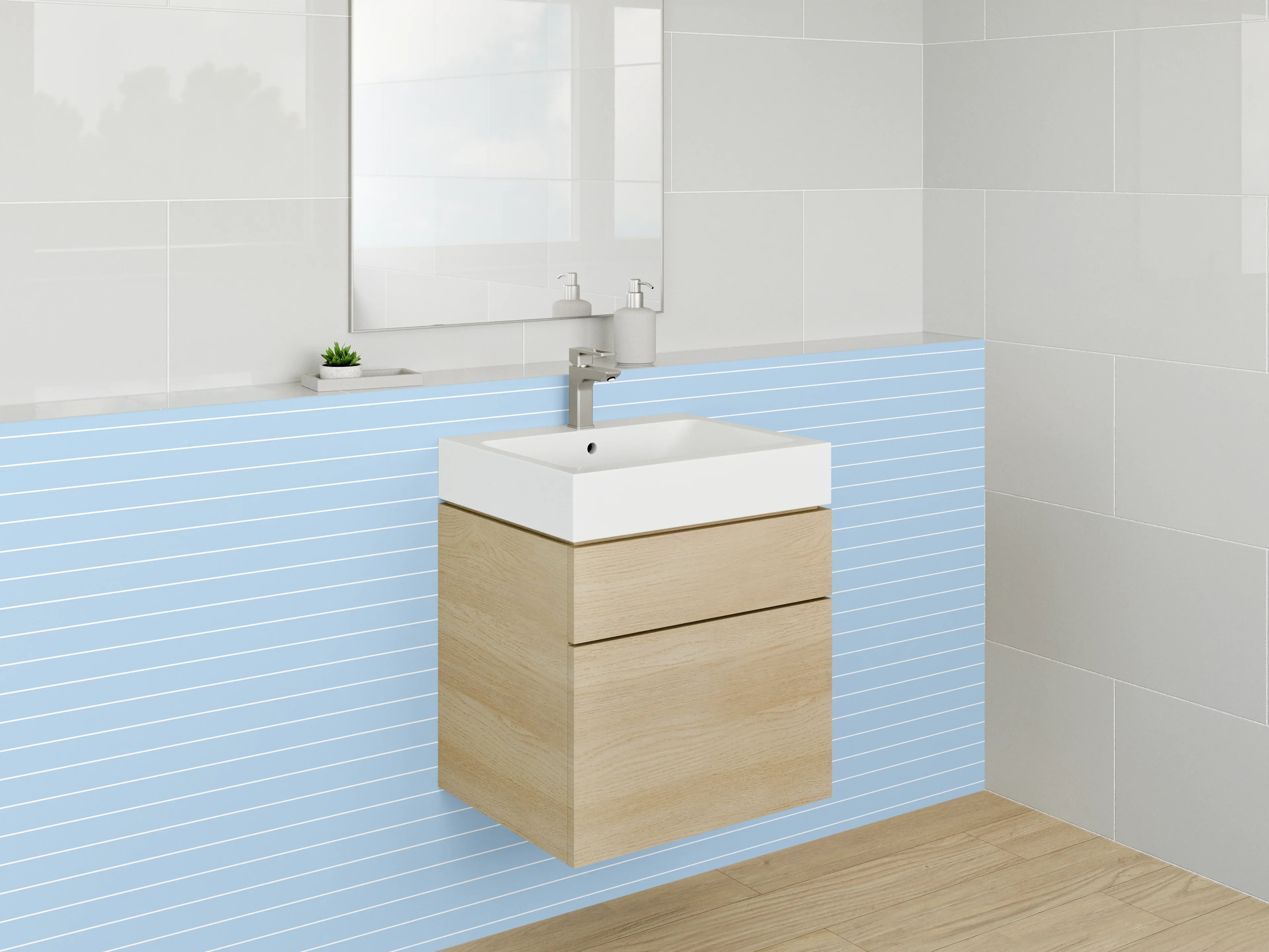 Waschbecken-Rückwand - Hellblaue Linien Muster minimalistisch