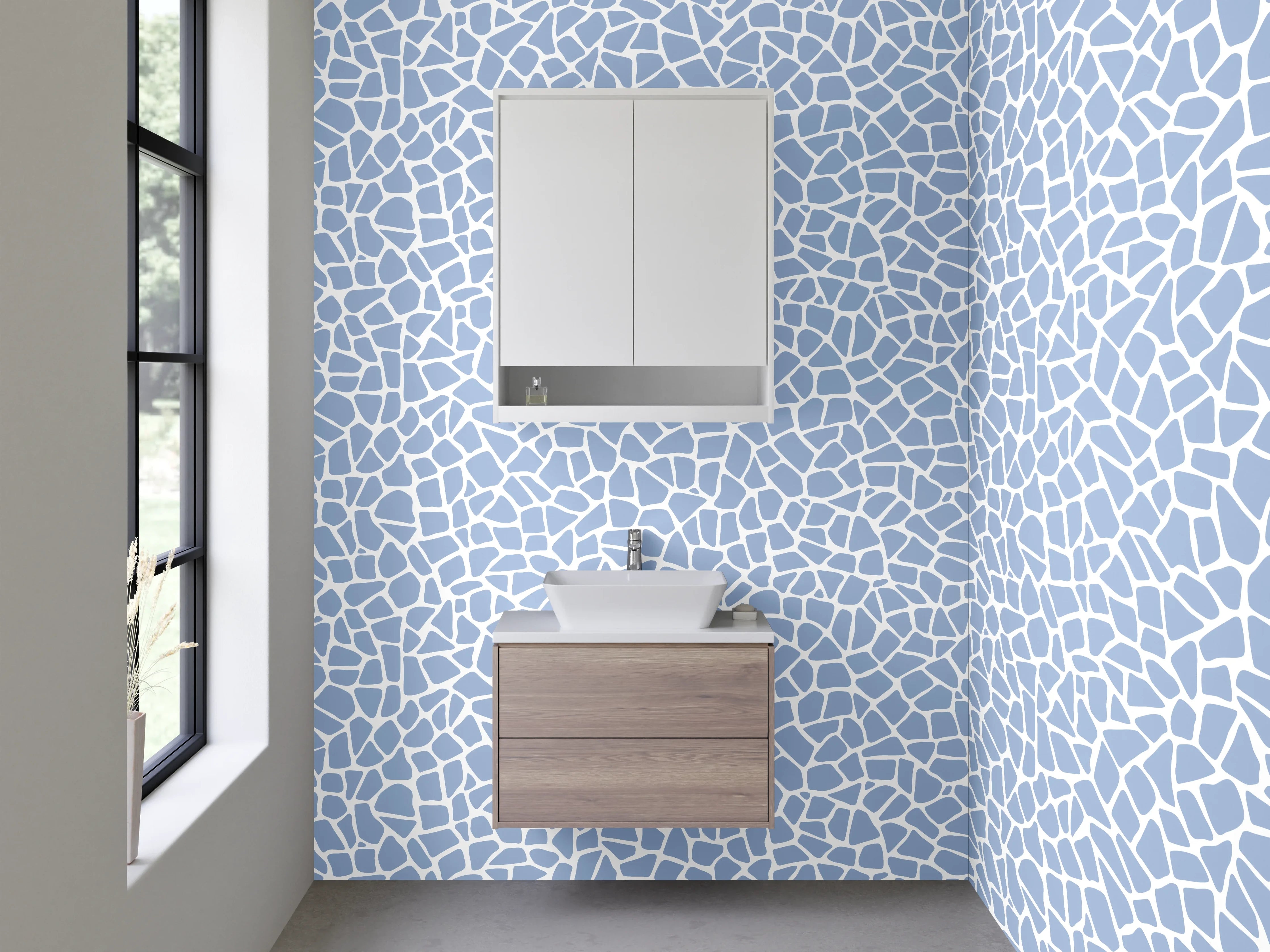Waschbecken-Rückwand - Hellblaue Mosaikträume mit Grauweiß