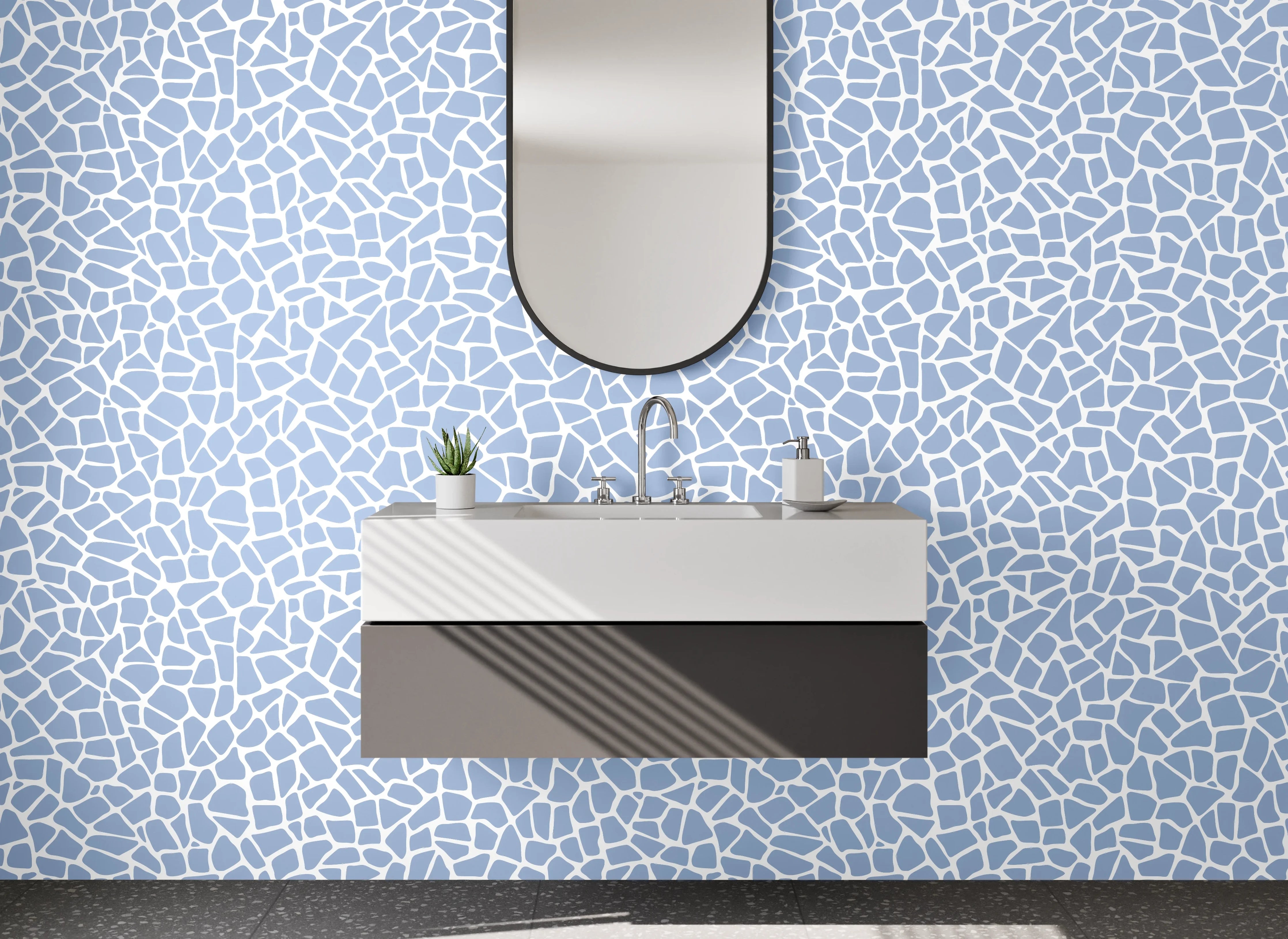 Waschbecken-Rückwand - Hellblaue Mosaikträume mit Grauweiß