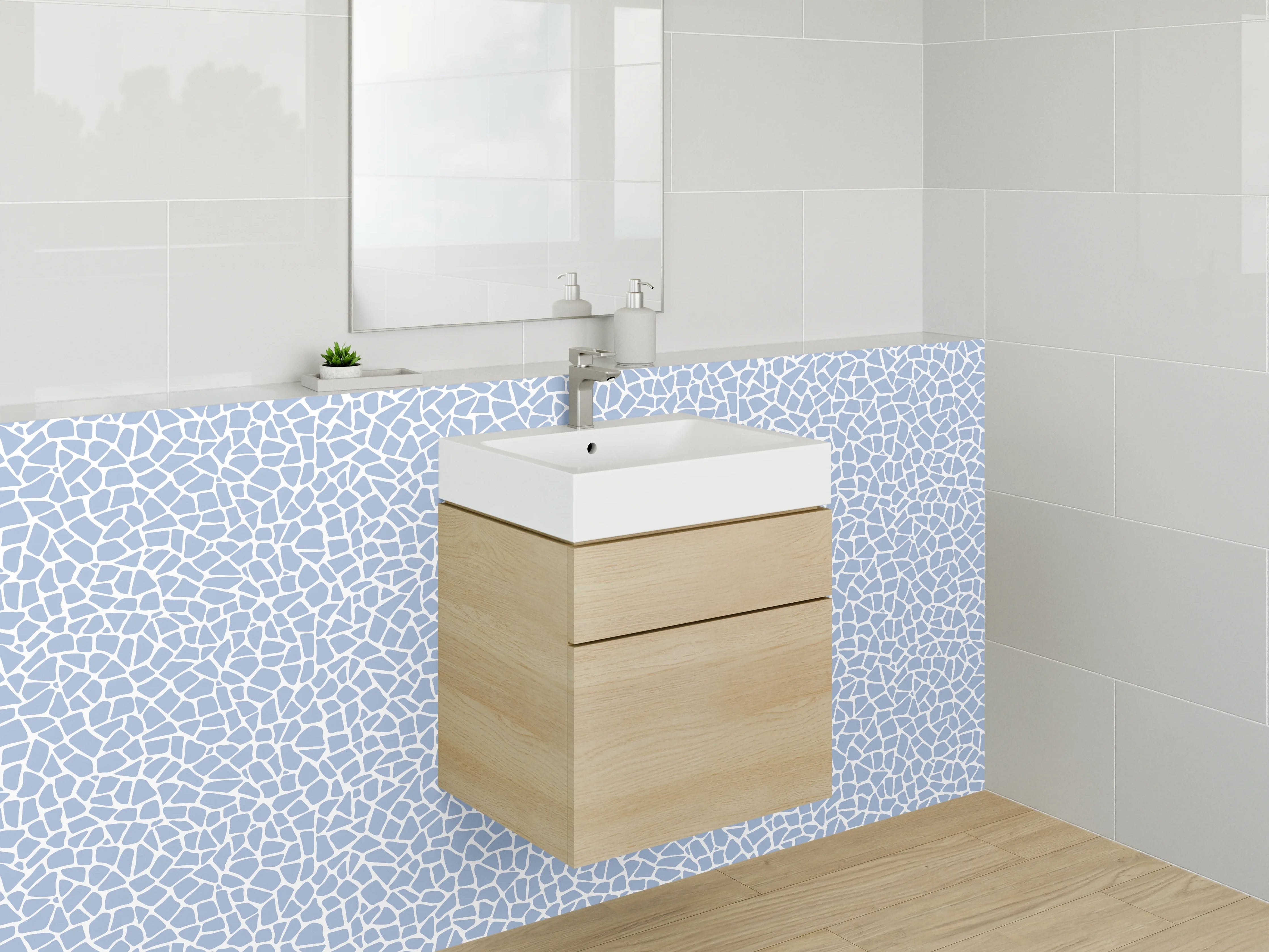 Waschbecken-Rückwand - Hellblaue Mosaikträume mit Grauweiß