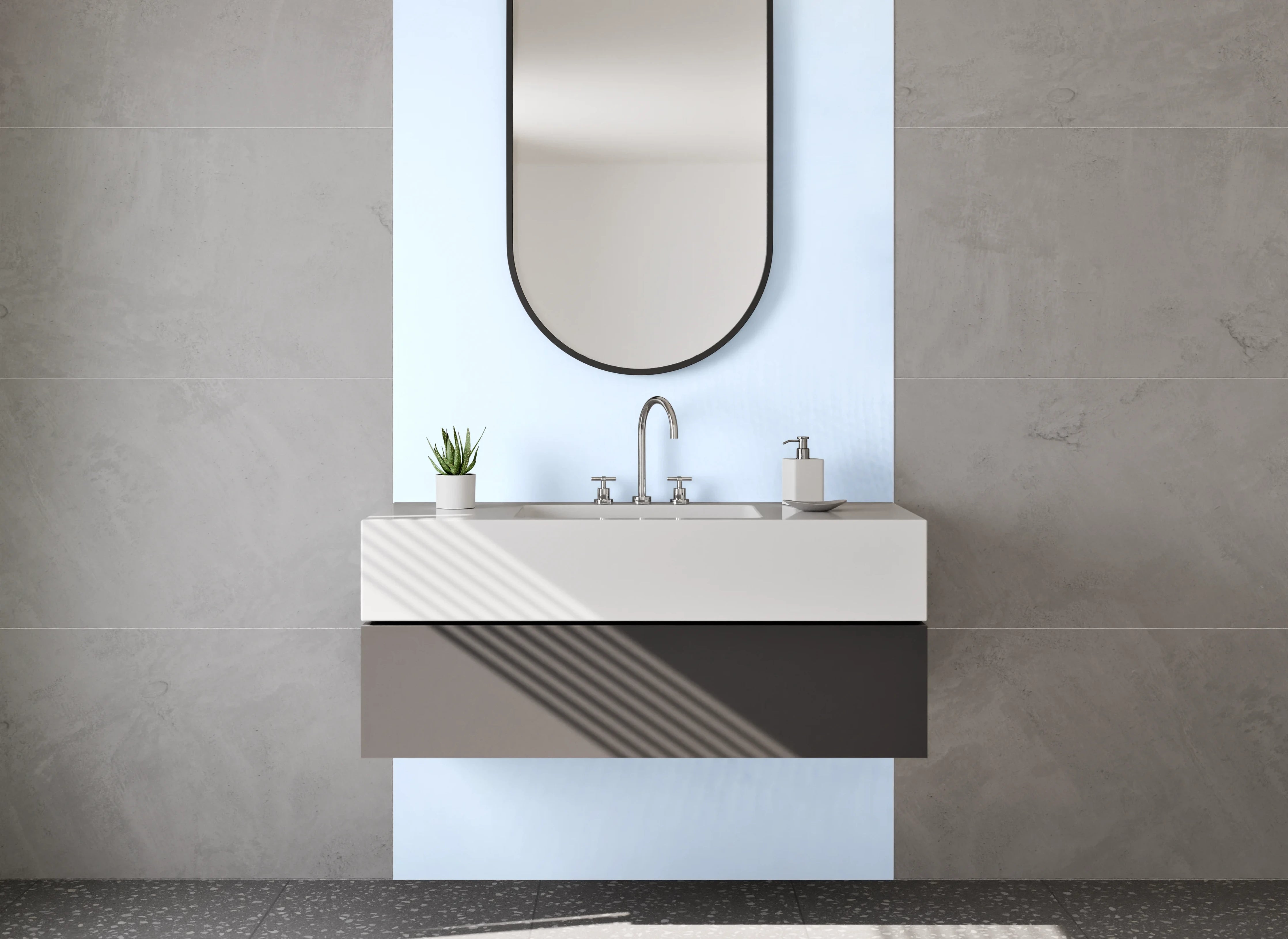 Waschbecken-Rückwand - Hellblaue Textilstruktur – moderne Optik