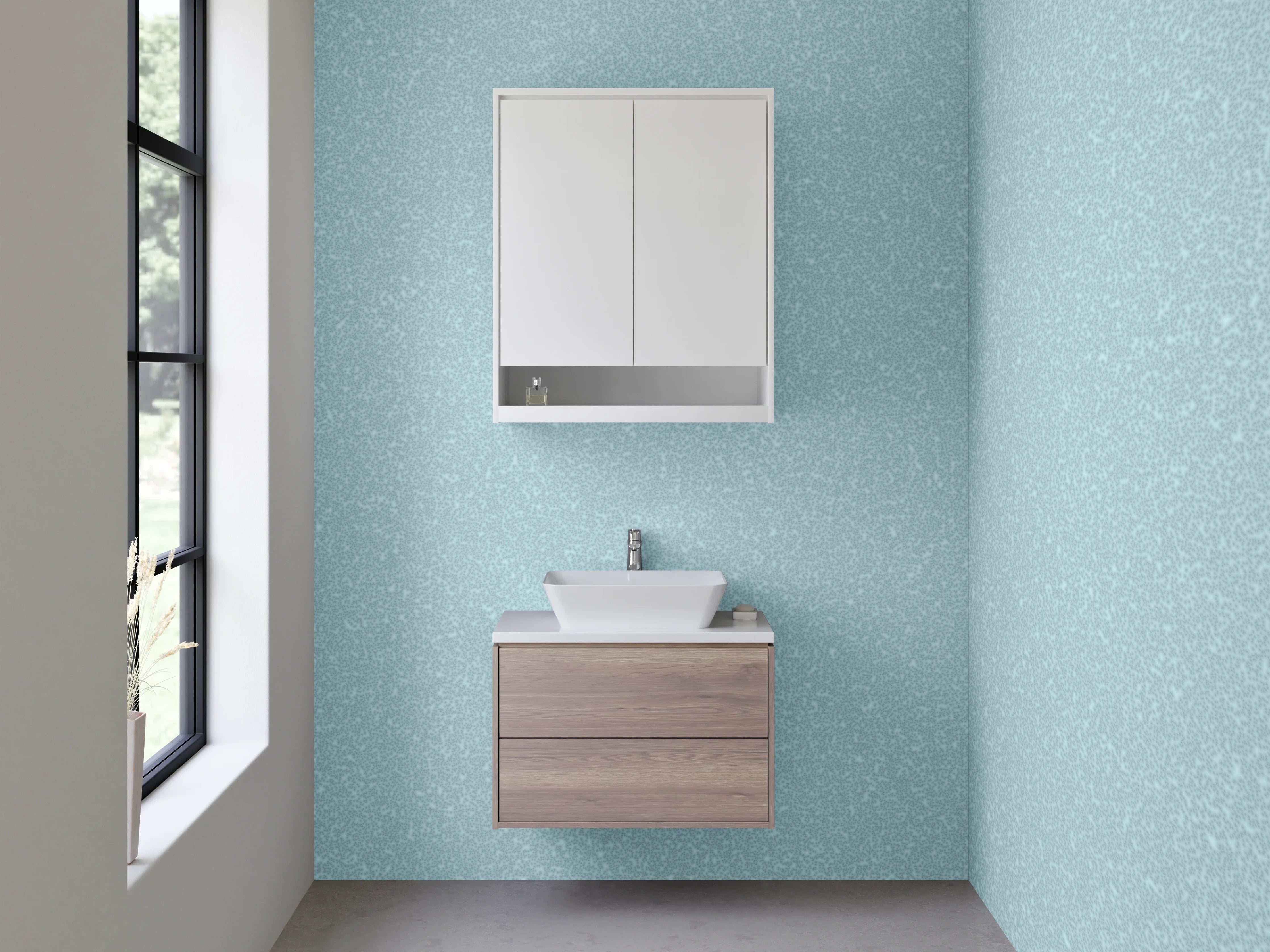 Waschbecken-Rückwand - Hellblaue Wand mit feiner Struktur