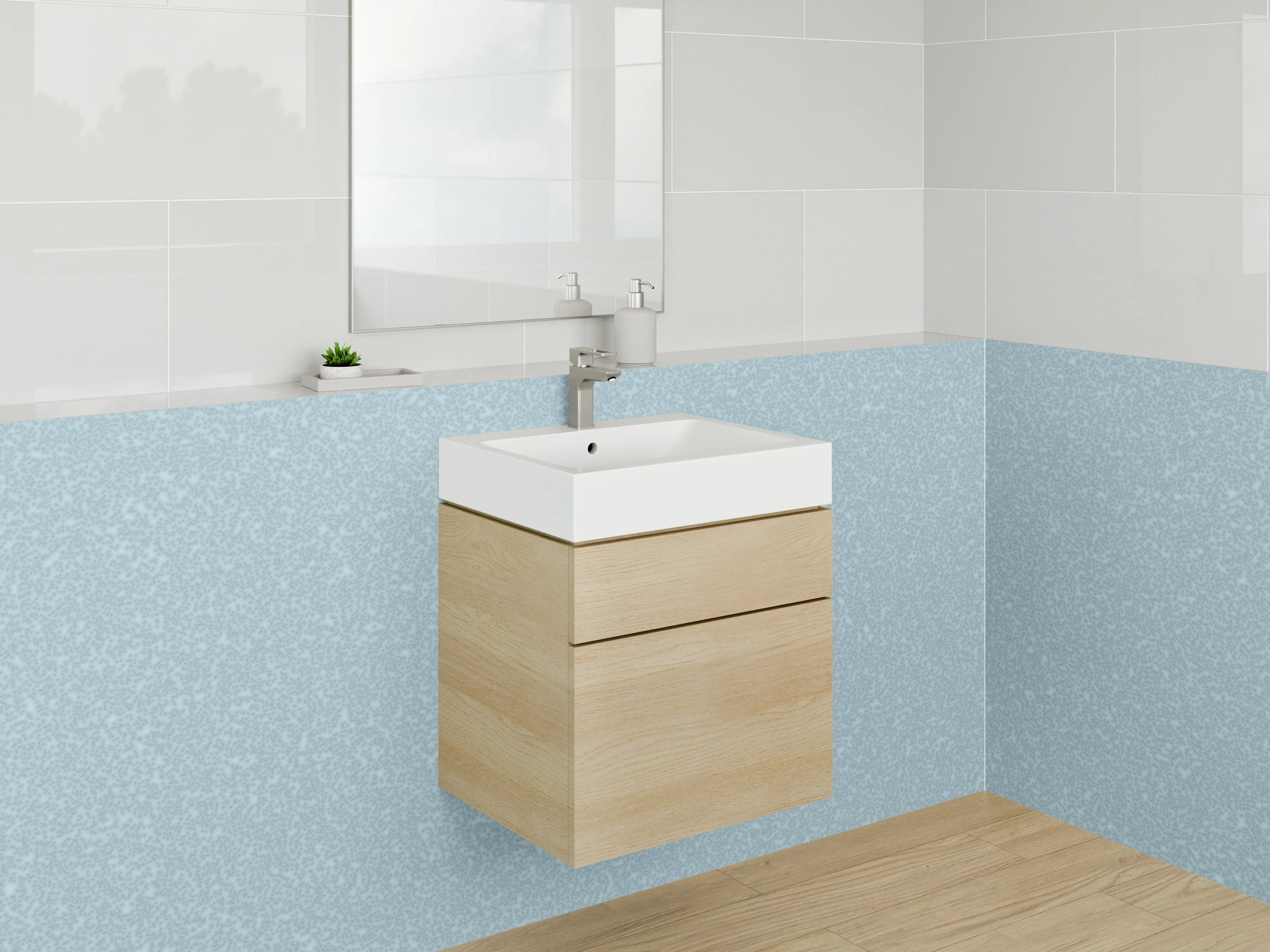 Waschbecken-Rückwand - Hellblaue Wand mit feiner Struktur