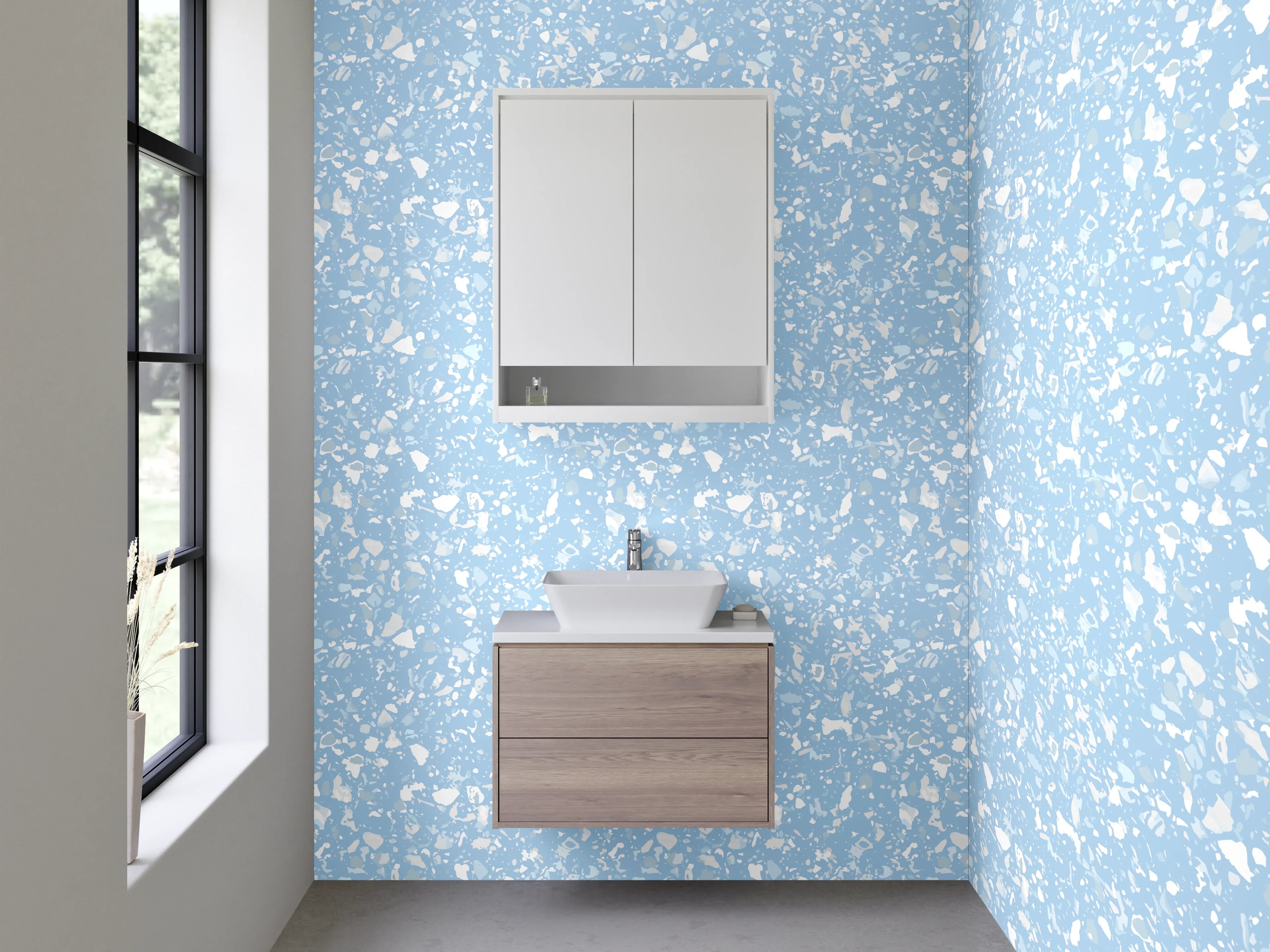 Waschbecken-Rückwand - Hellblaues Punktmuster Modern
