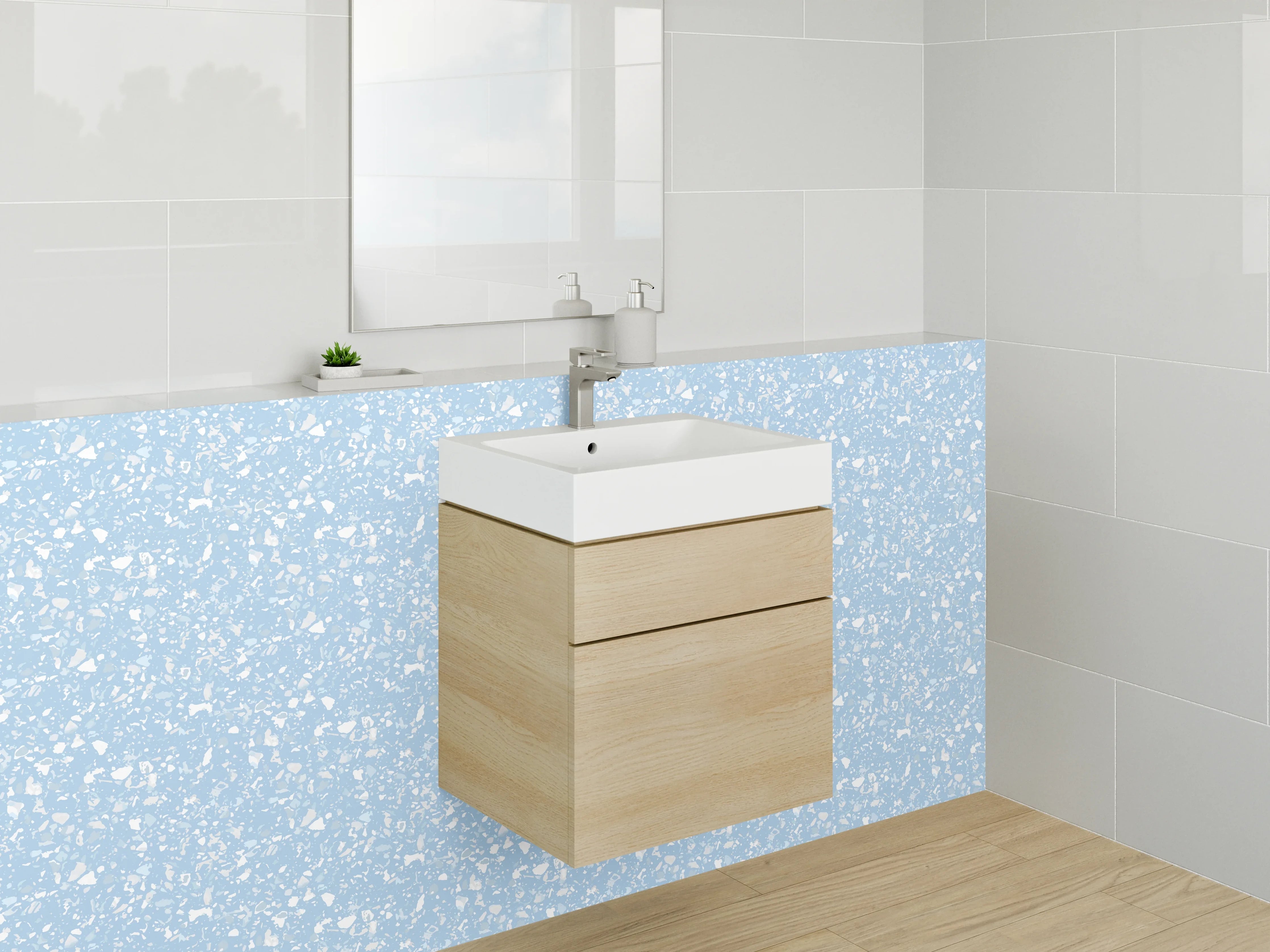 Waschbecken-Rückwand - Hellblaues Punktmuster Modern