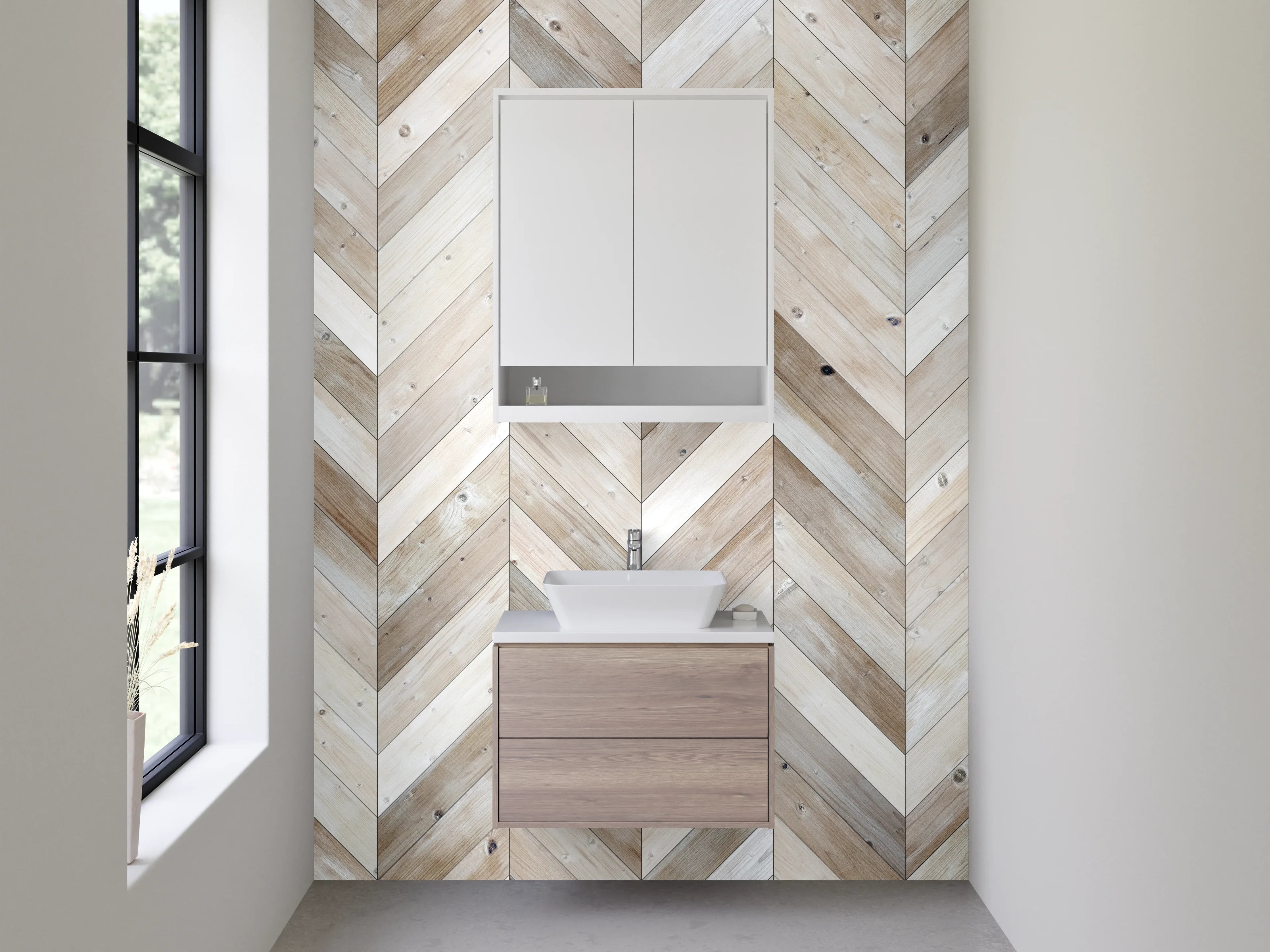 Waschbecken-Rückwand - Hellbraunes Chevron Holz Muster