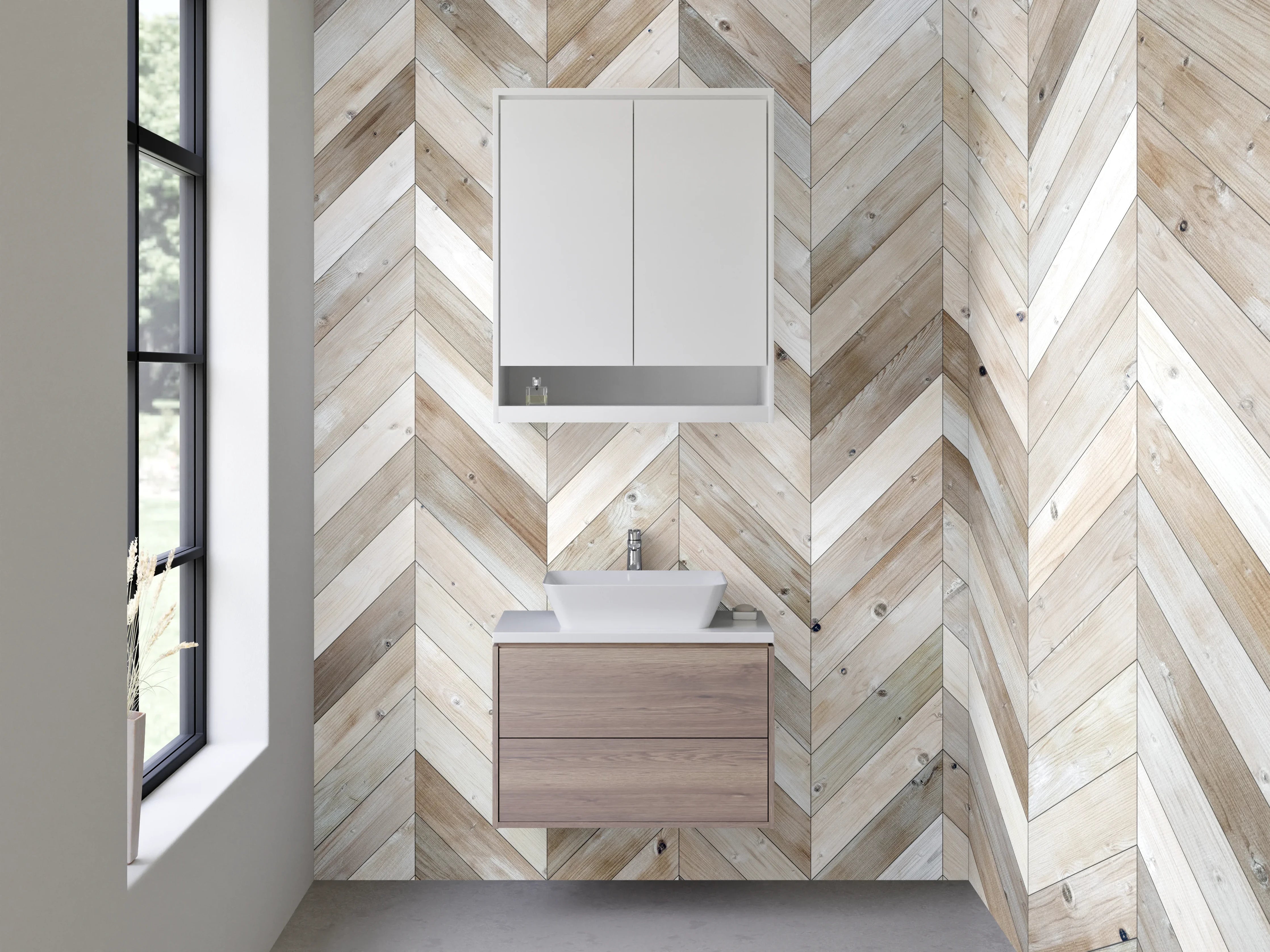 Waschbecken-Rückwand - Hellbraunes Chevron Holz Muster