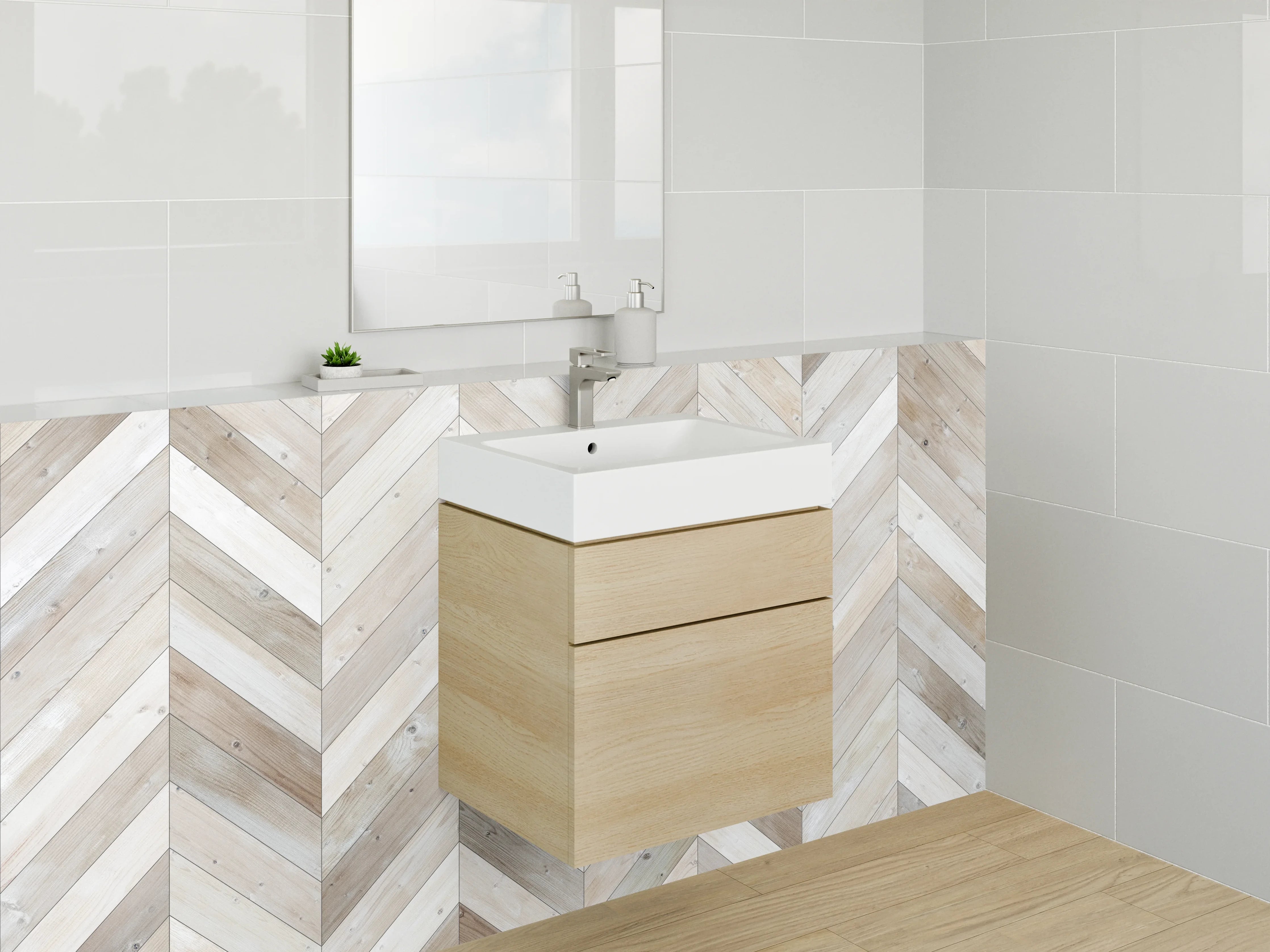 Waschbecken-Rückwand - Hellbraunes Chevron Holz Muster