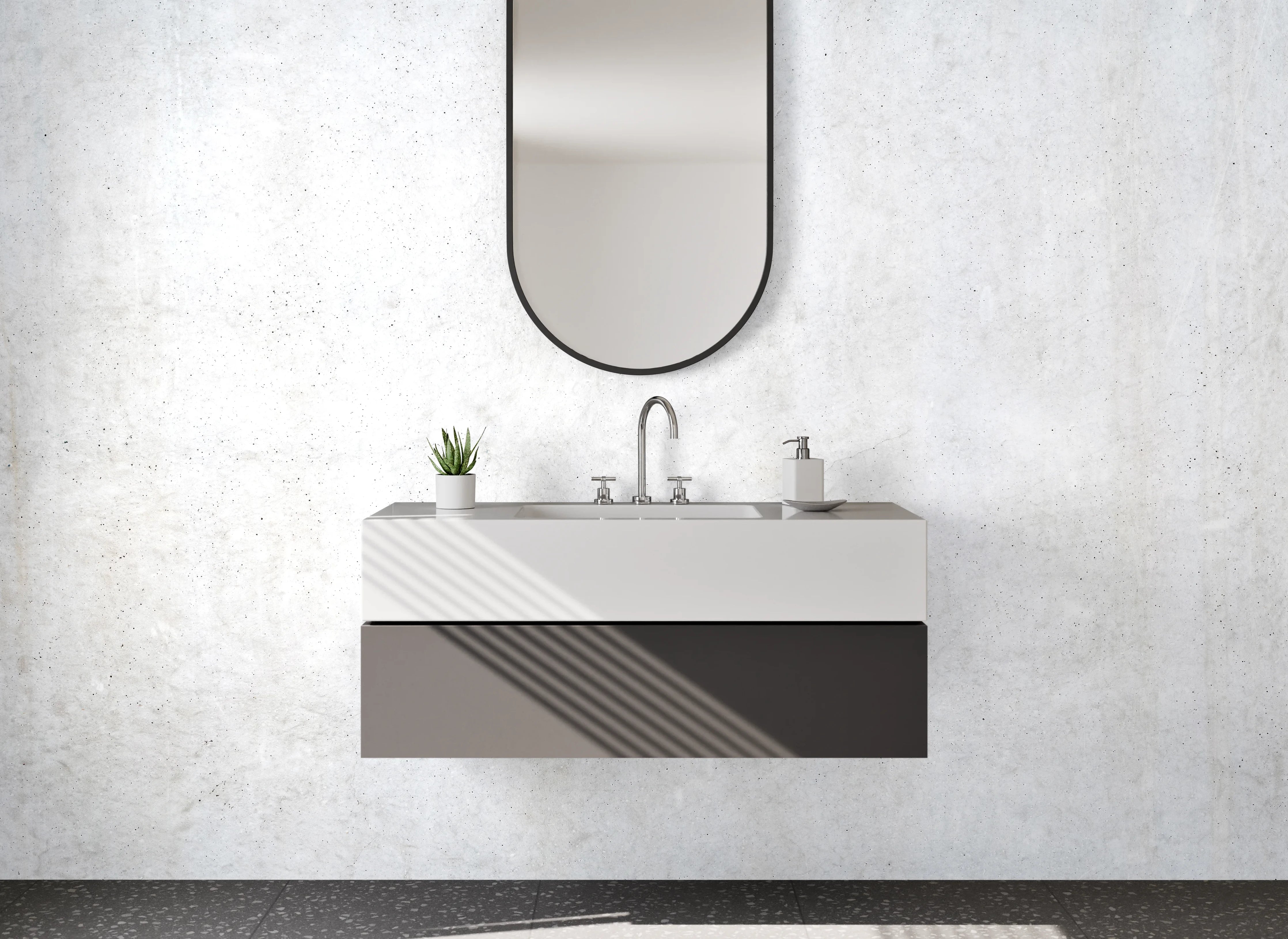 Waschbecken-Rückwand - Helle Betonoptik mit Grau und Weiß