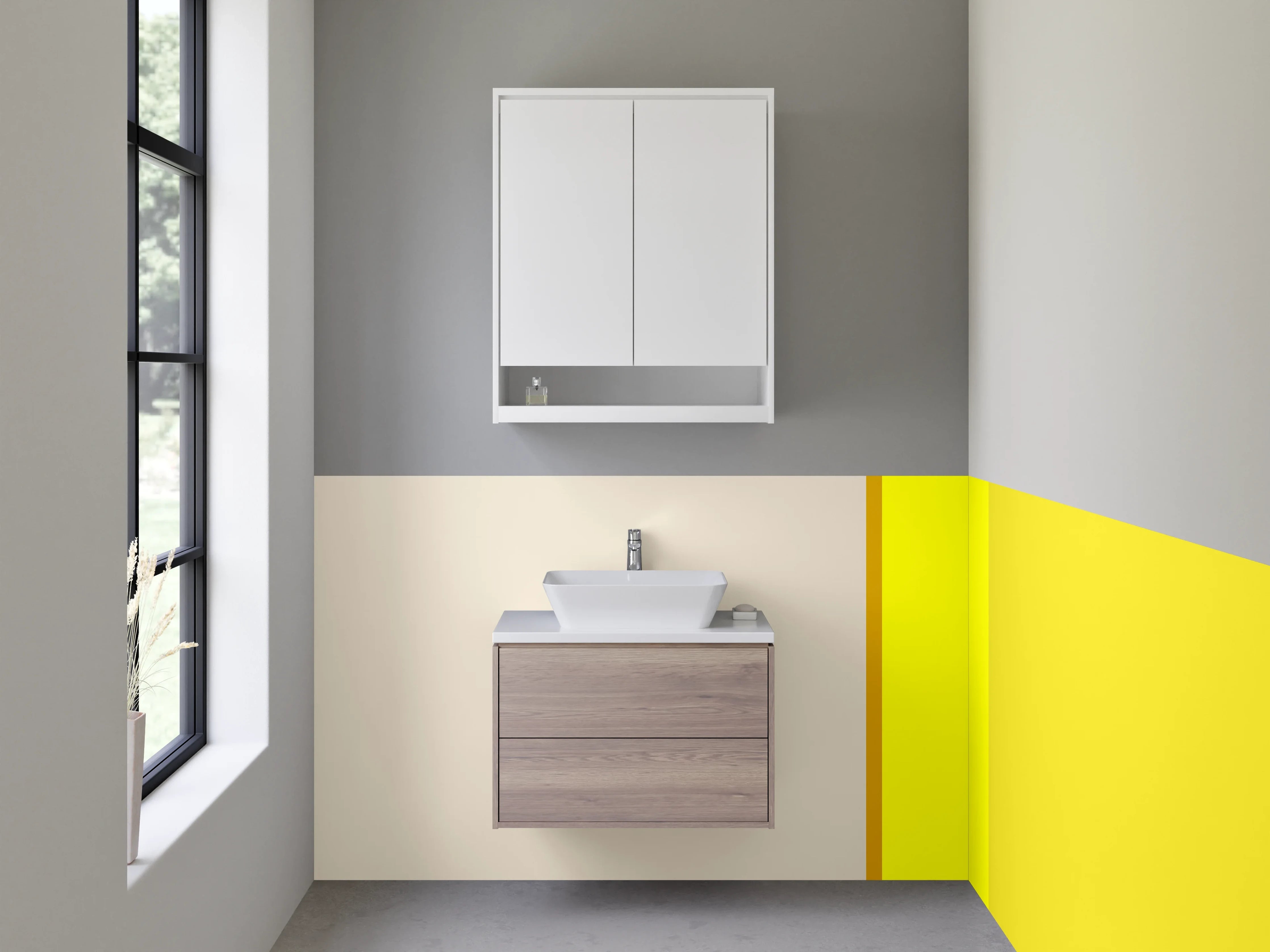 Waschbecken-Rückwand - Helle Farbgestaltung mit Gelb- und Beigetönen