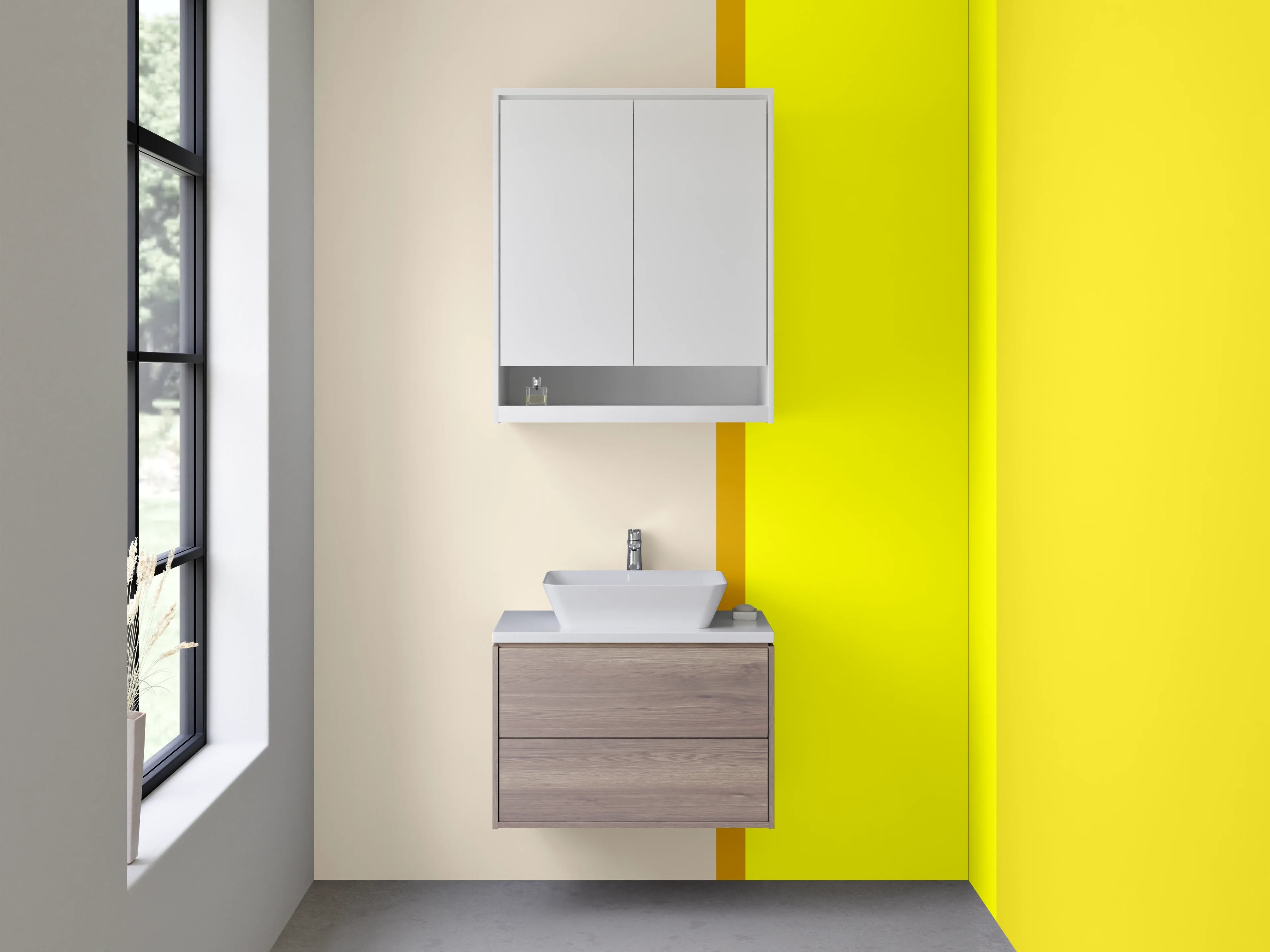 Waschbecken-Rückwand - Helle Farbgestaltung mit Gelb- und Beigetönen