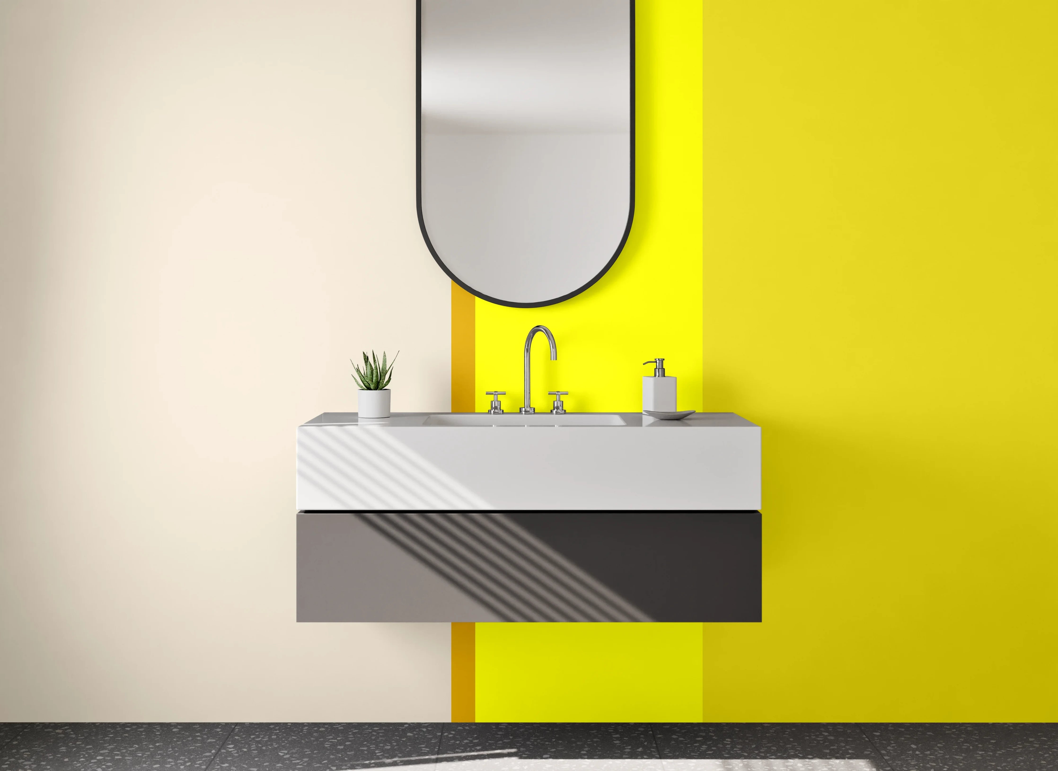 Waschbecken-Rückwand - Helle Farbgestaltung mit Gelb- und Beigetönen