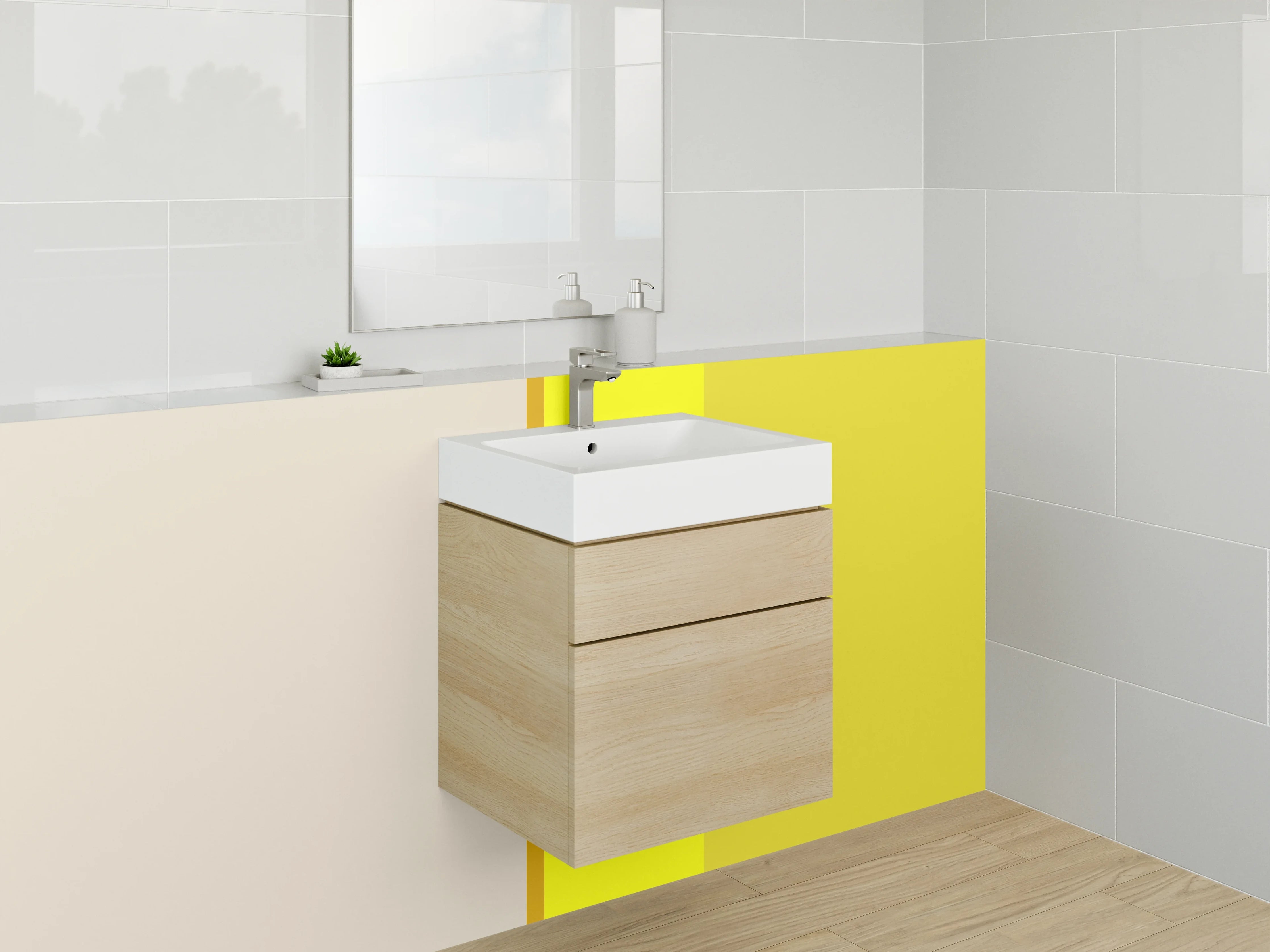 Waschbecken-Rückwand - Helle Farbgestaltung mit Gelb- und Beigetönen