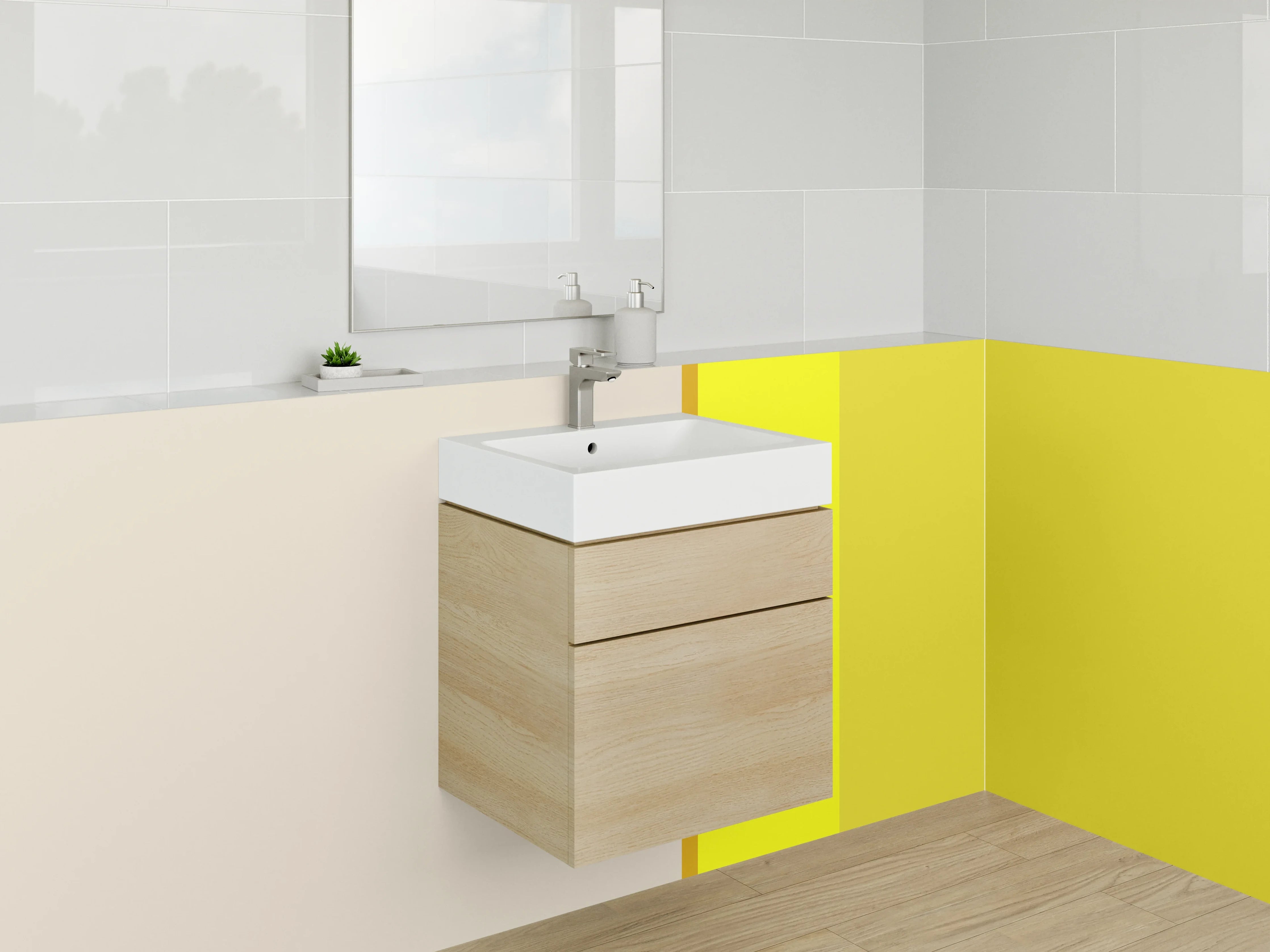 Waschbecken-Rückwand - Helle Farbgestaltung mit Gelb- und Beigetönen