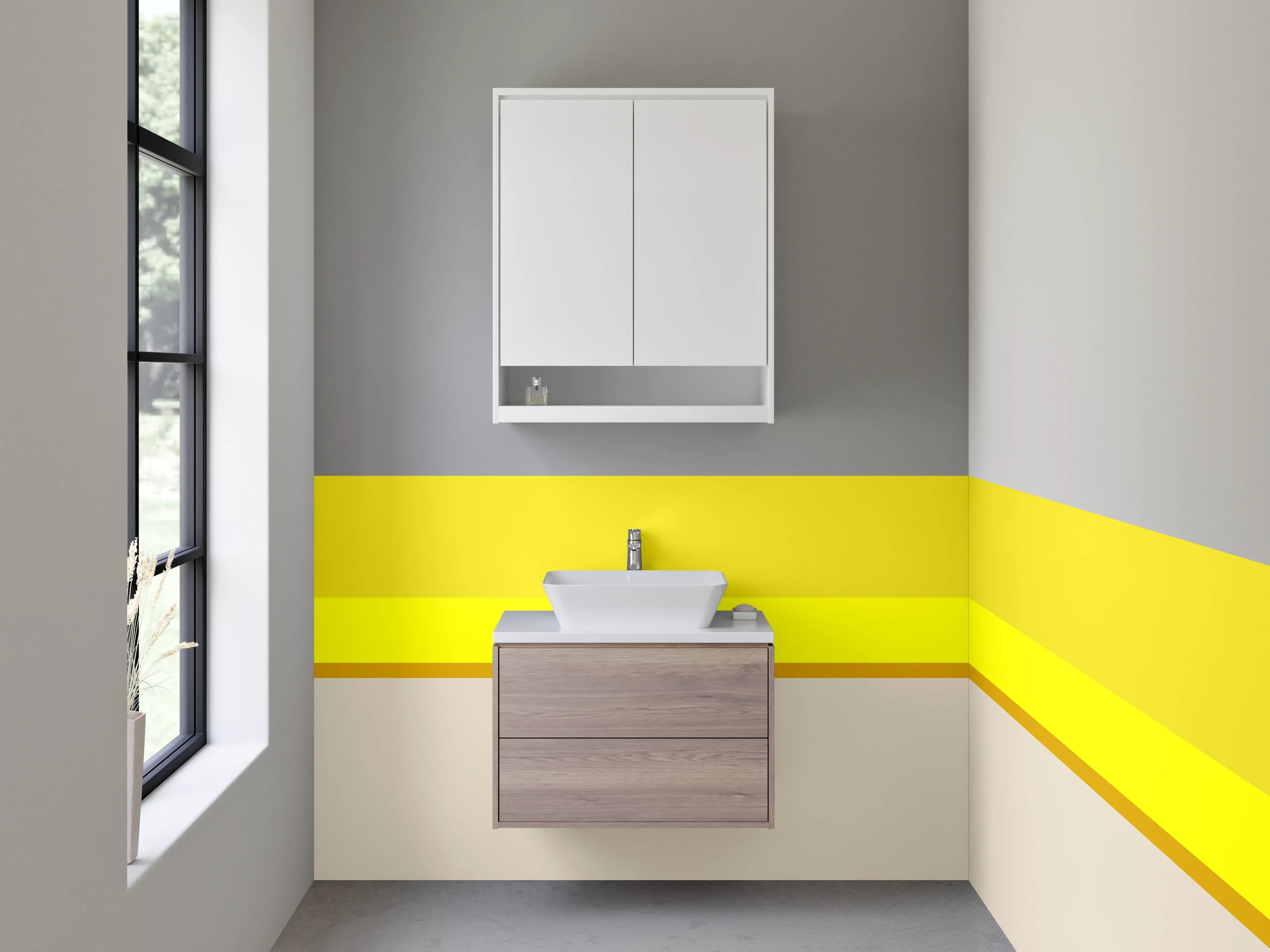 Waschbecken-Rückwand - Helle Gelb-Töne mit beige Akzenten