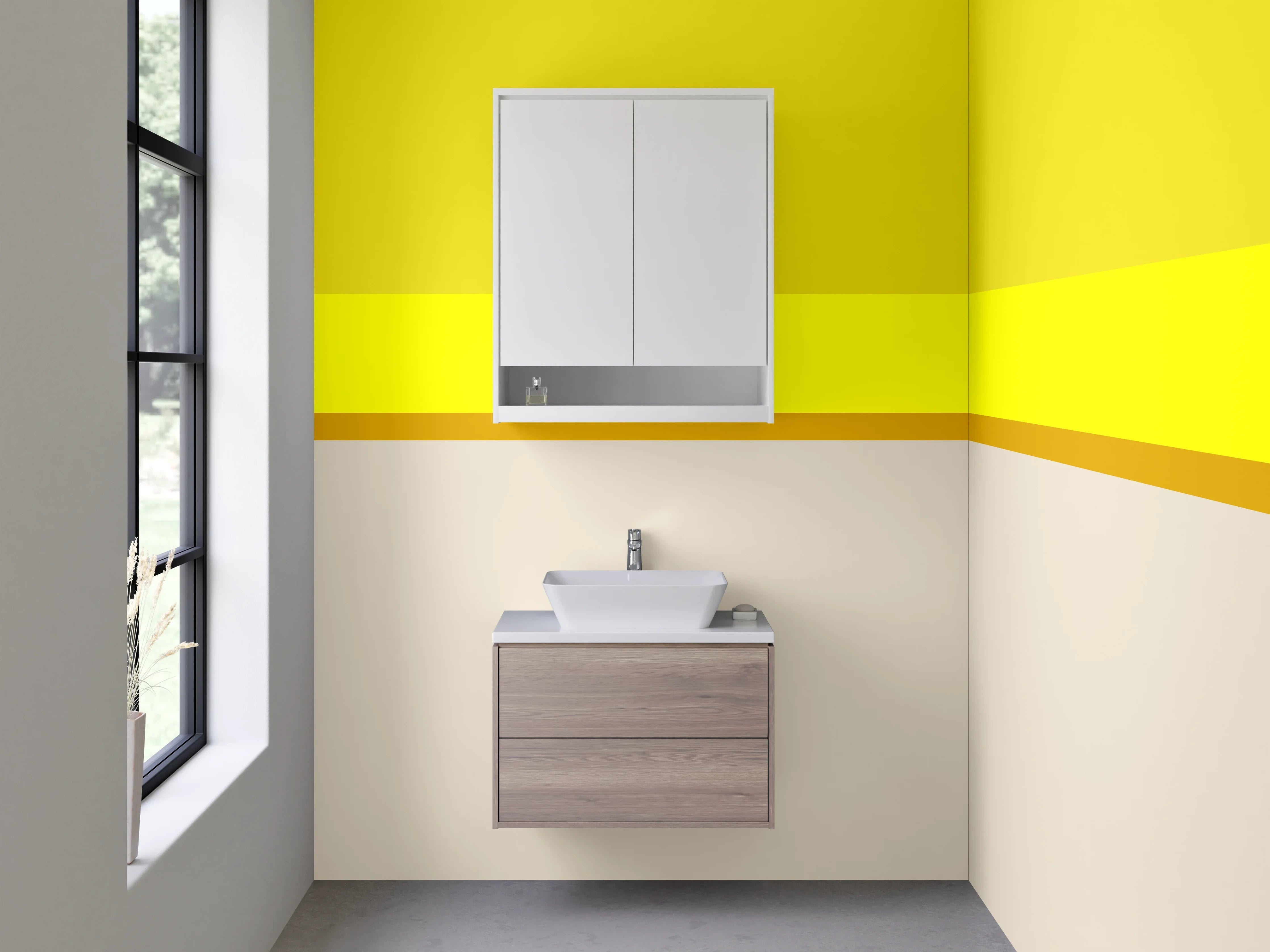 Waschbecken-Rückwand - Helle Gelb-Töne mit beige Akzenten