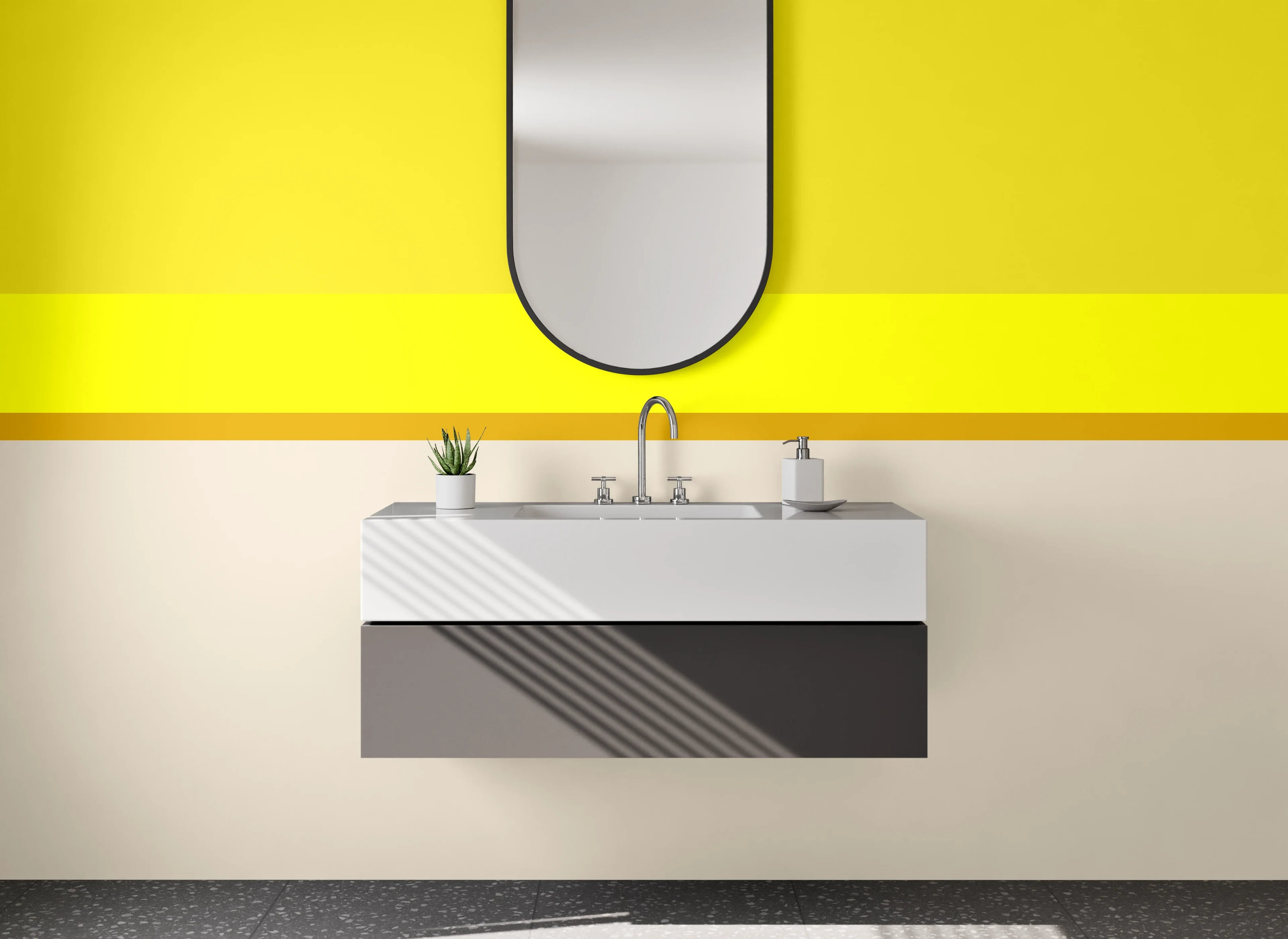 Waschbecken-Rückwand - Helle Gelb-Töne mit beige Akzenten