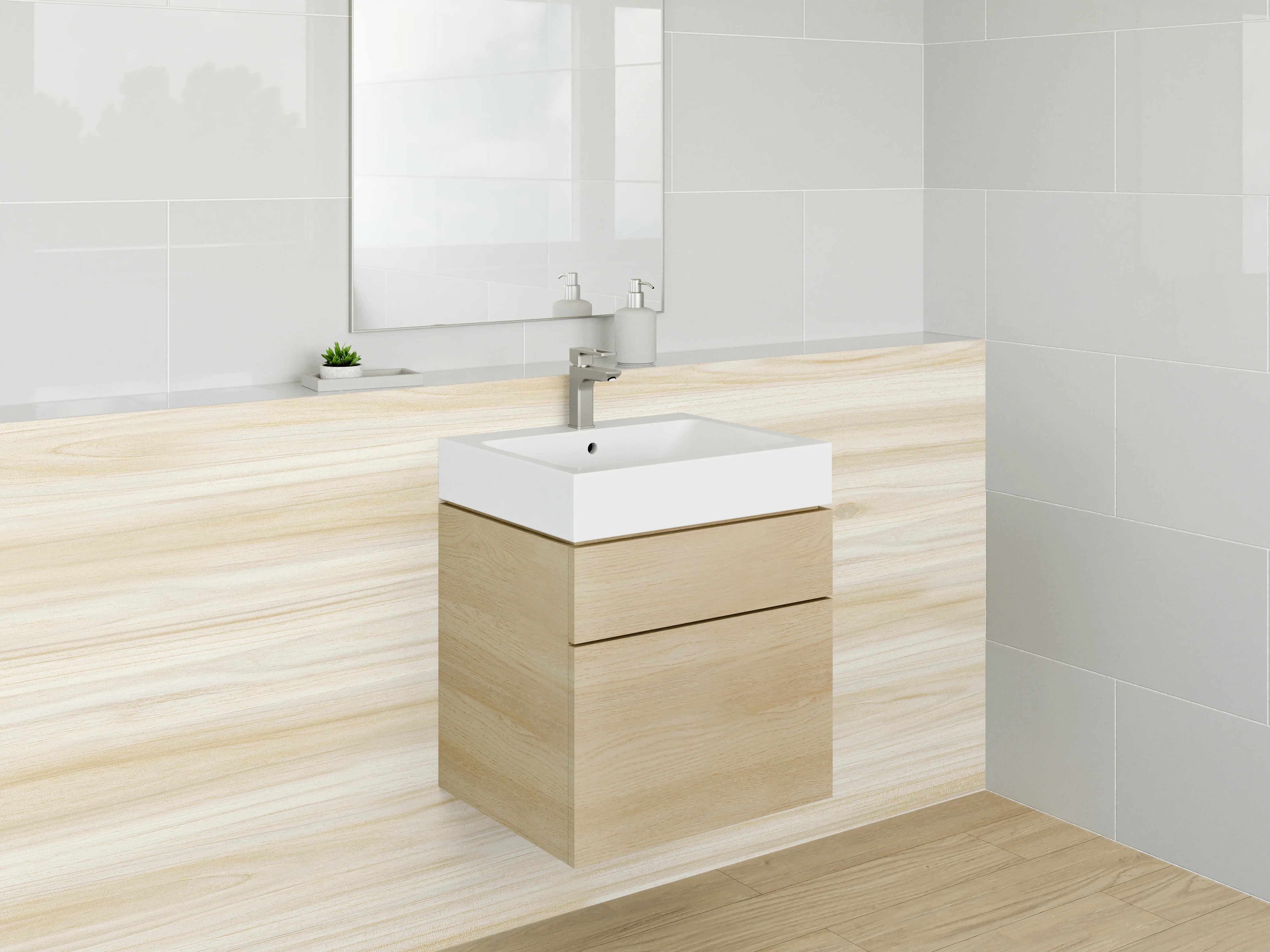 Waschbecken-Rückwand - Helle Holzmaserung in Naturtönen