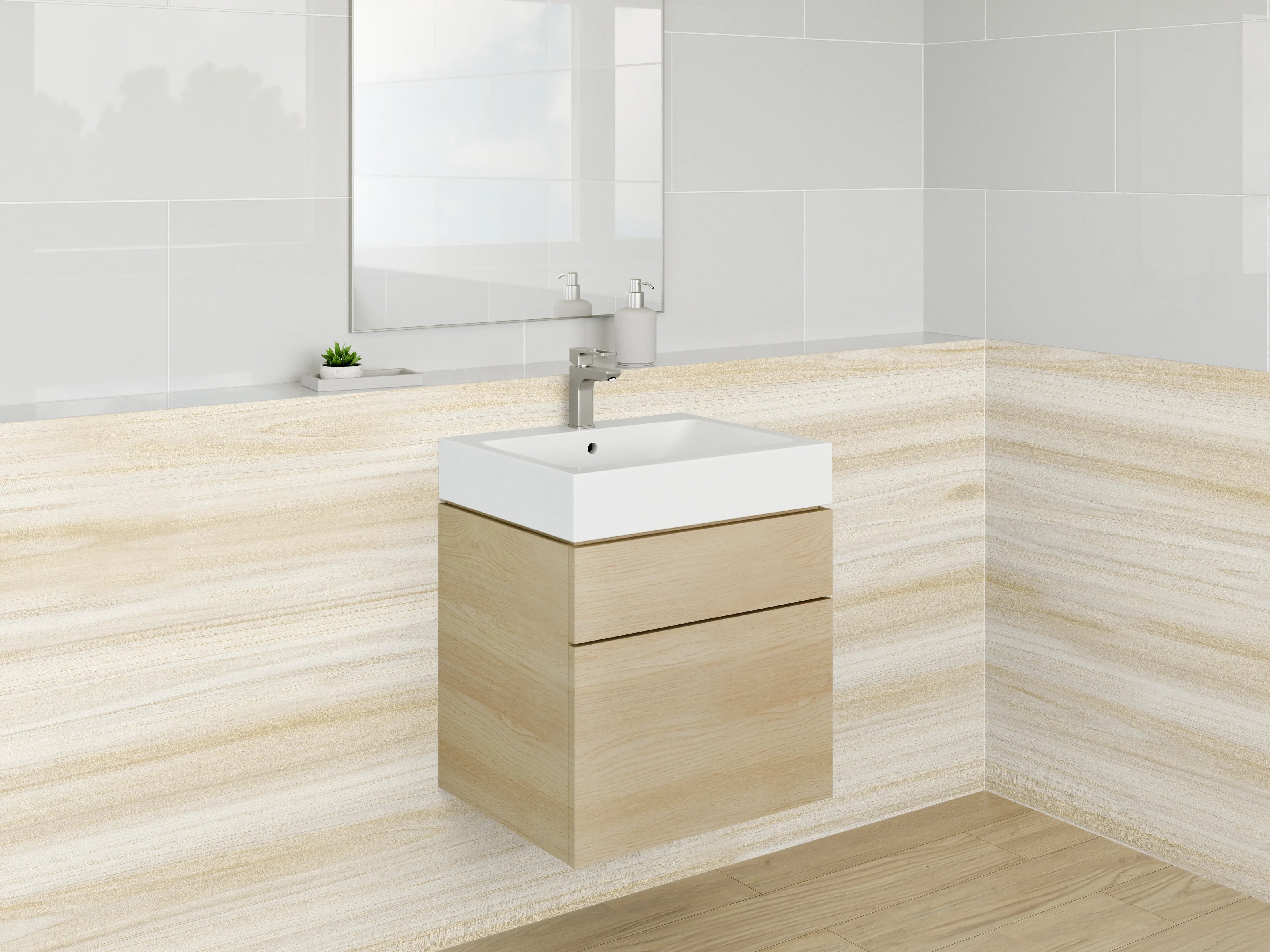 Waschbecken-Rückwand - Helle Holzmaserung in Naturtönen