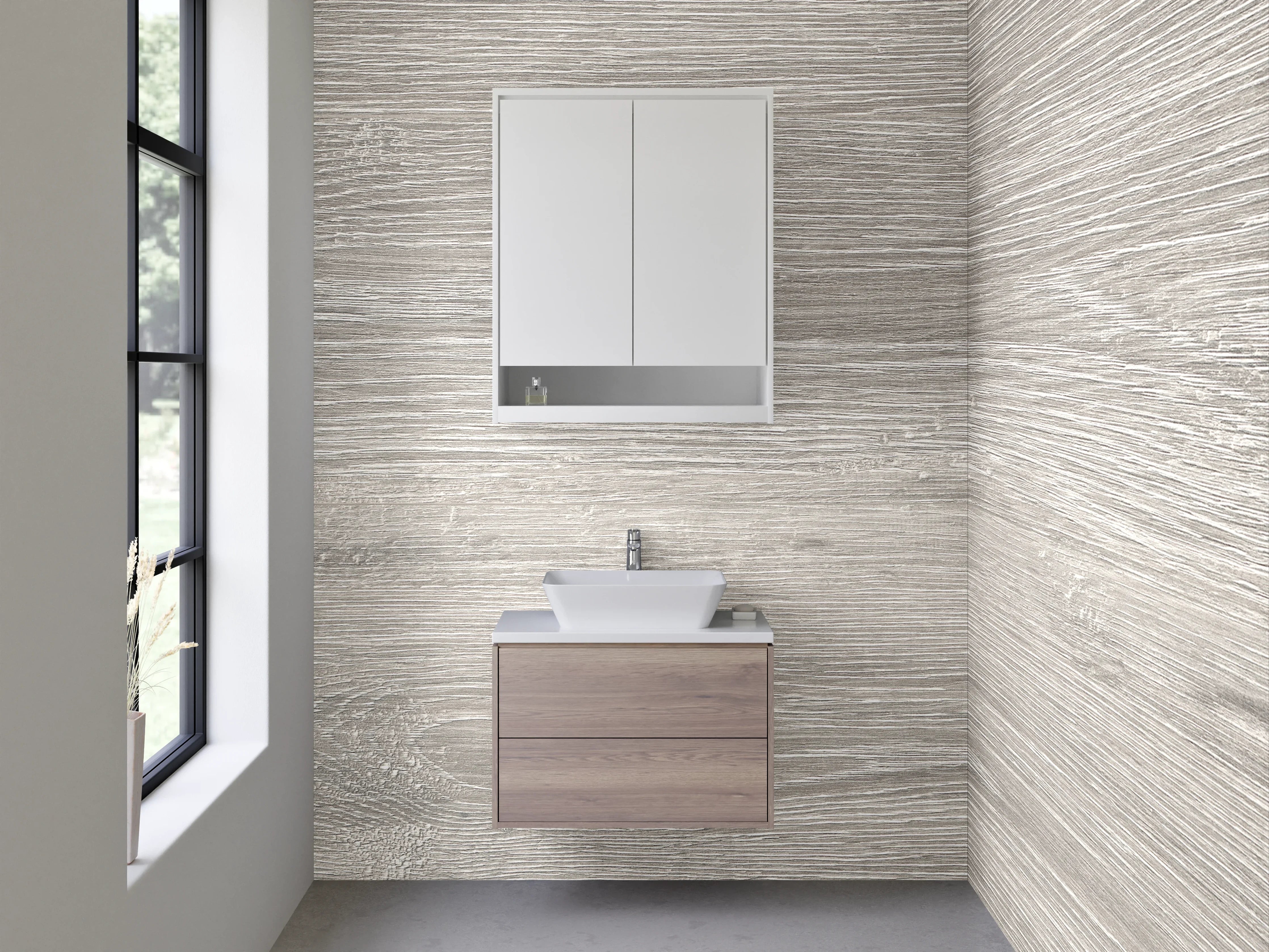 Waschbecken-Rückwand - Helle Holzoptik in Naturfarben