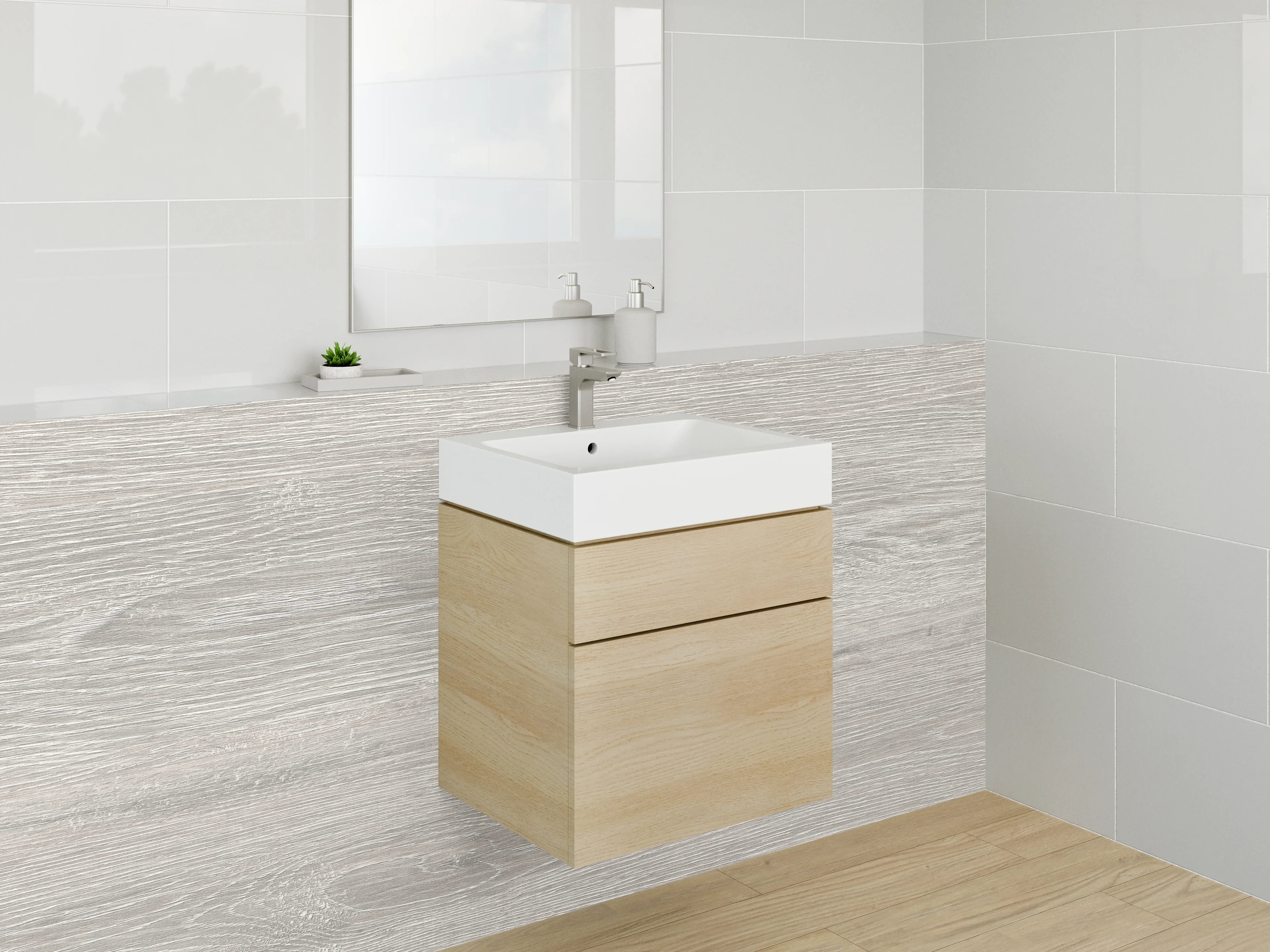 Waschbecken-Rückwand - Helle Holzoptik in Naturfarben