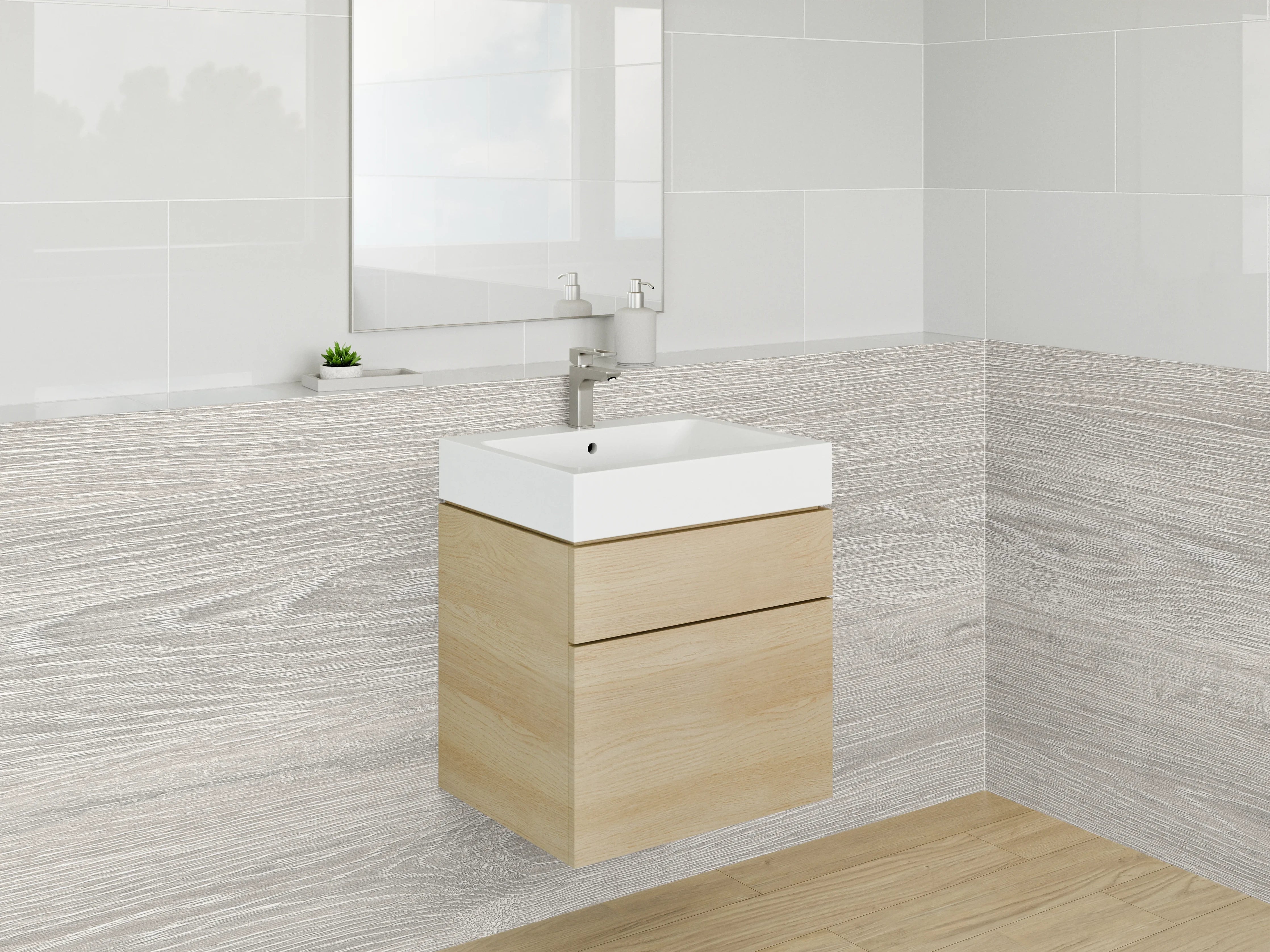Waschbecken-Rückwand - Helle Holzoptik in Naturfarben
