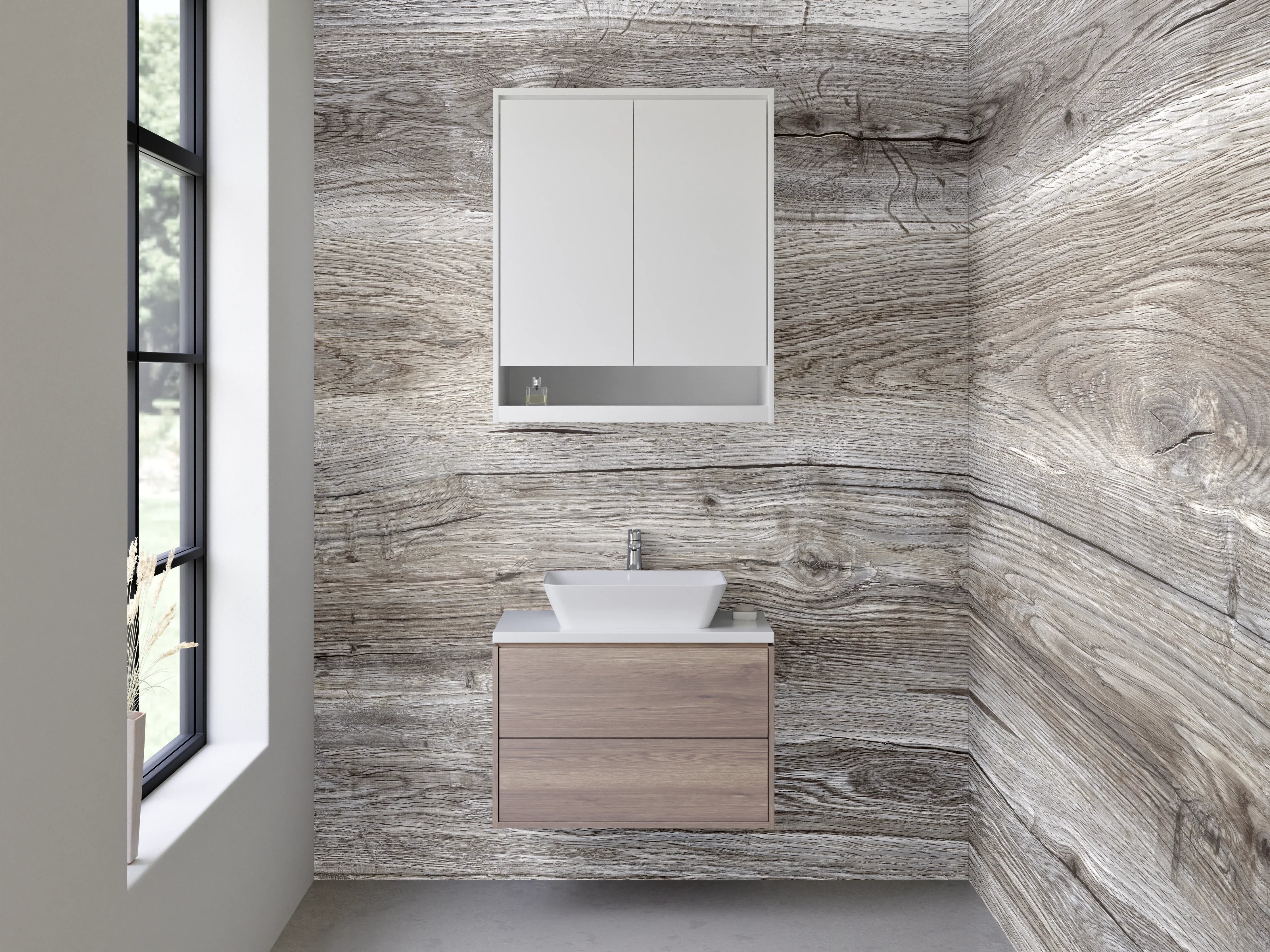 Waschbecken-Rückwand - Helle Holzoptik mit Naturstruktur