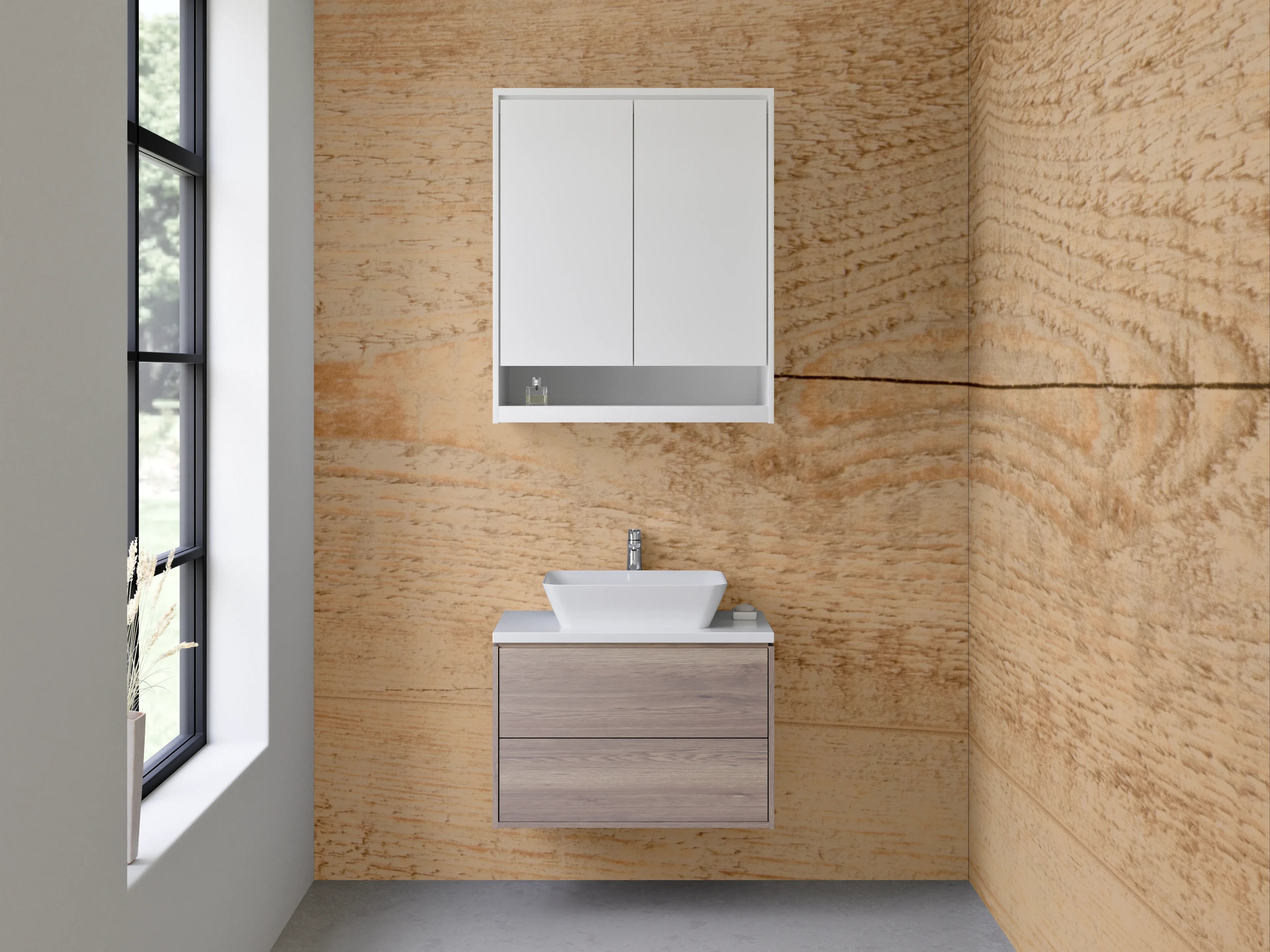 Waschbecken-Rückwand - Helle Holzoptik mit natürlichen Maserungen