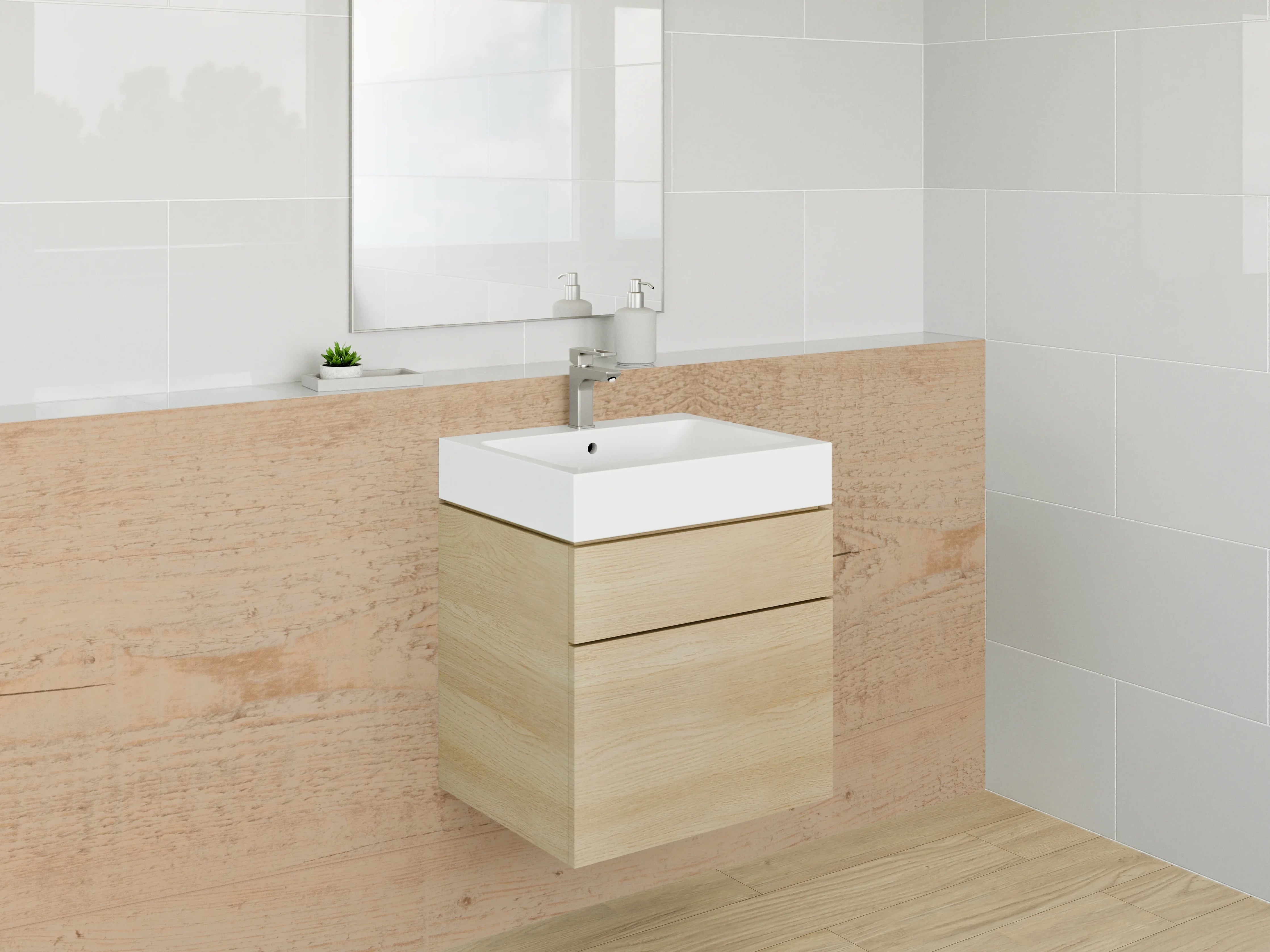 Waschbecken-Rückwand - Helle Holzoptik mit natürlichen Maserungen