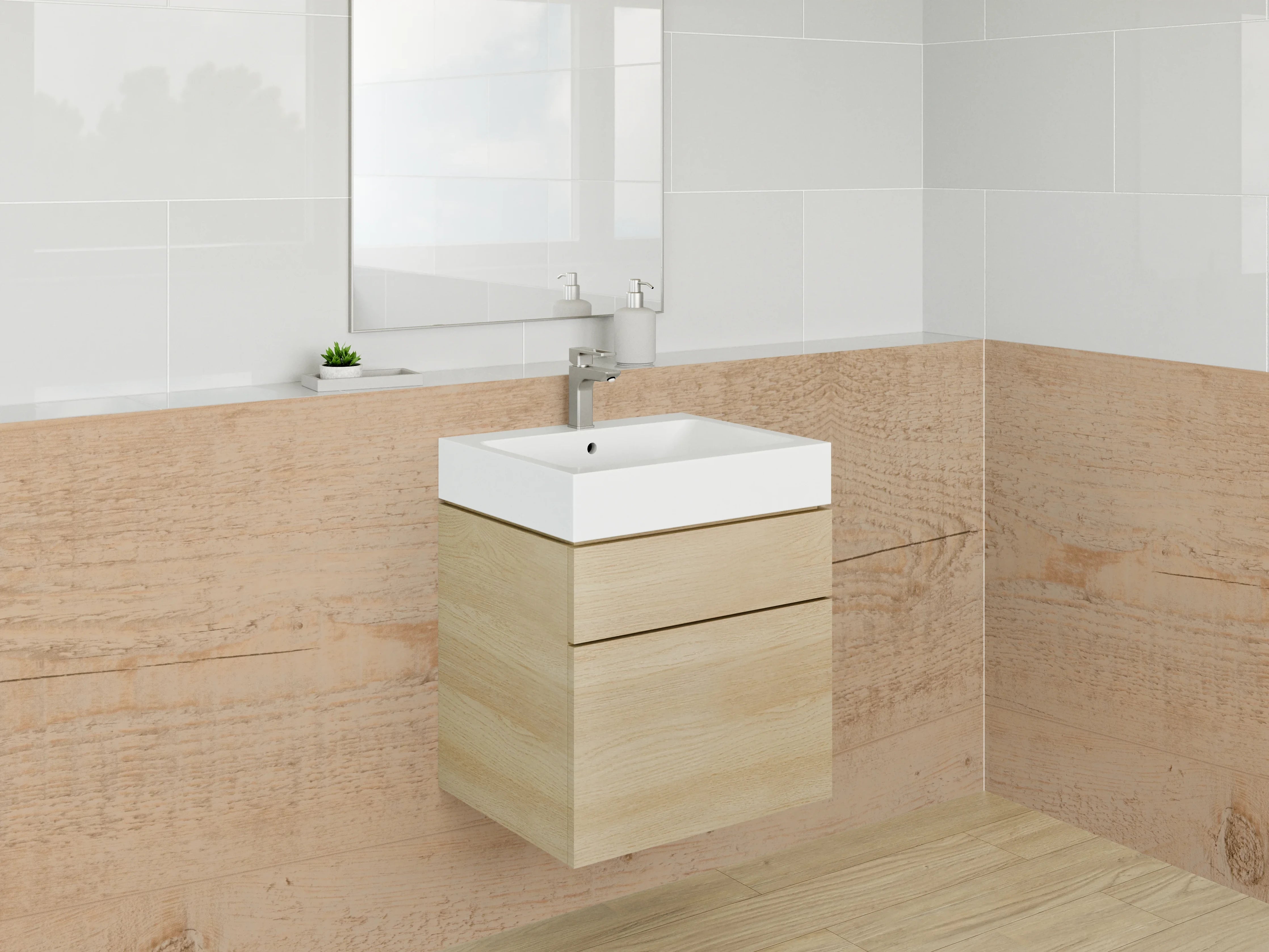 Waschbecken-Rückwand - Helle Holzoptik mit natürlichen Maserungen