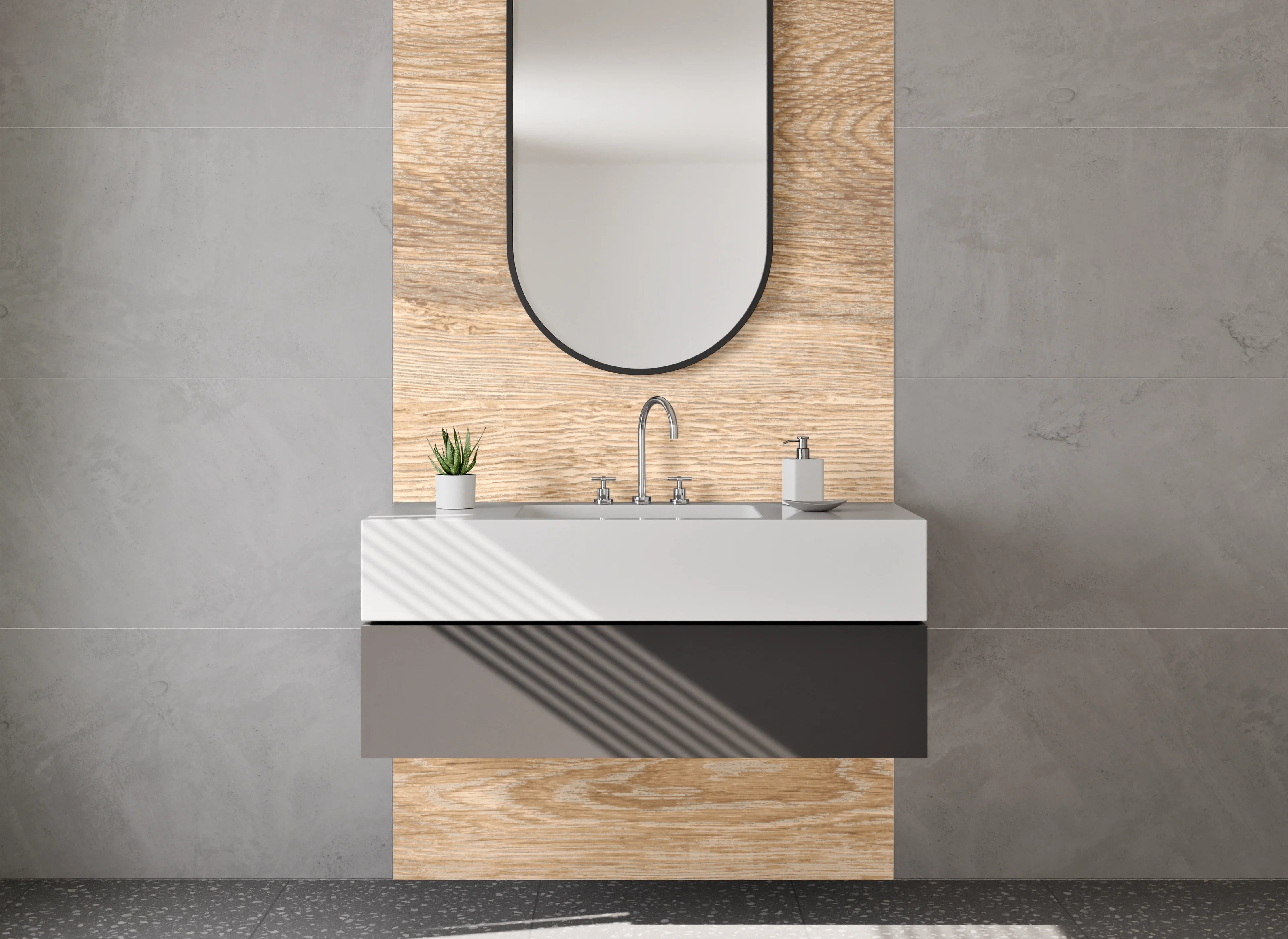 Waschbecken-Rückwand - Helle Holzoptik mit natürlicher Maserung