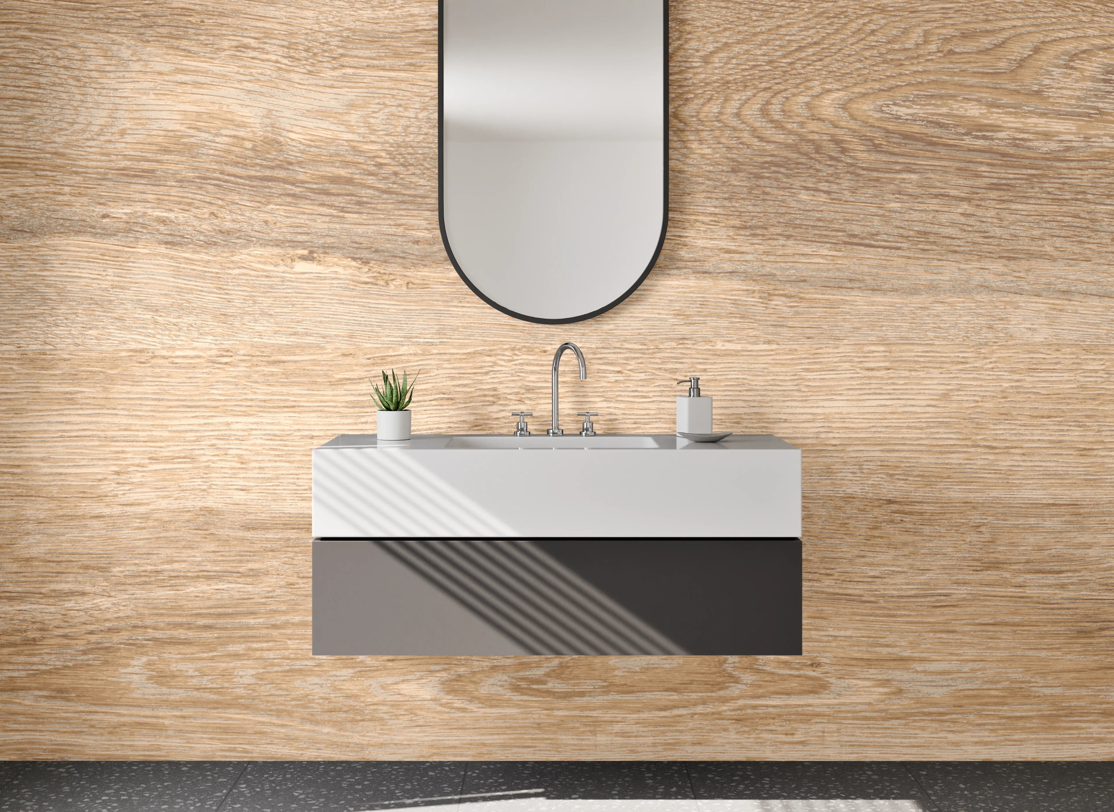 Waschbecken-Rückwand - Helle Holzoptik mit natürlicher Maserung