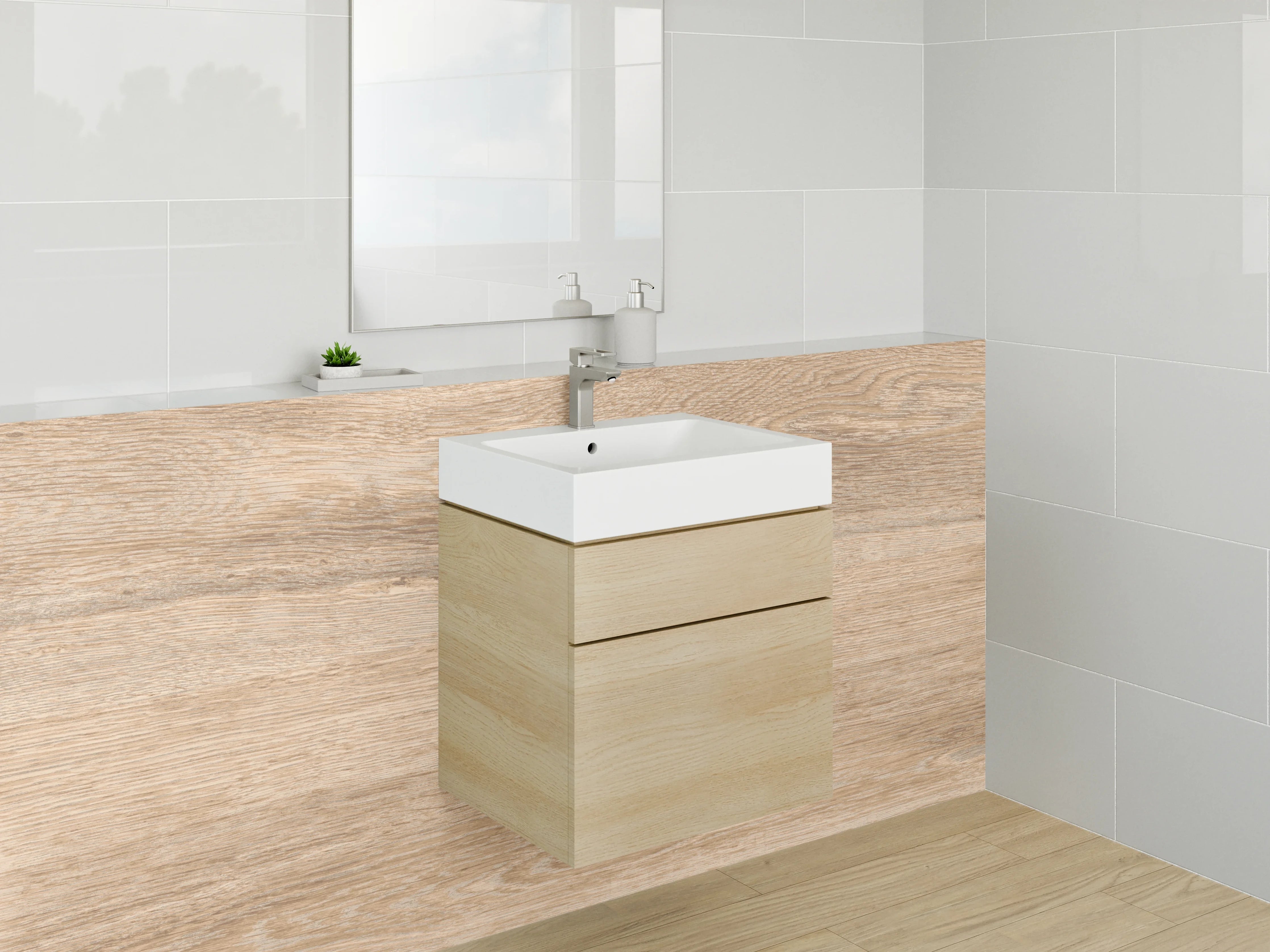 Waschbecken-Rückwand - Helle Holzoptik mit natürlicher Maserung