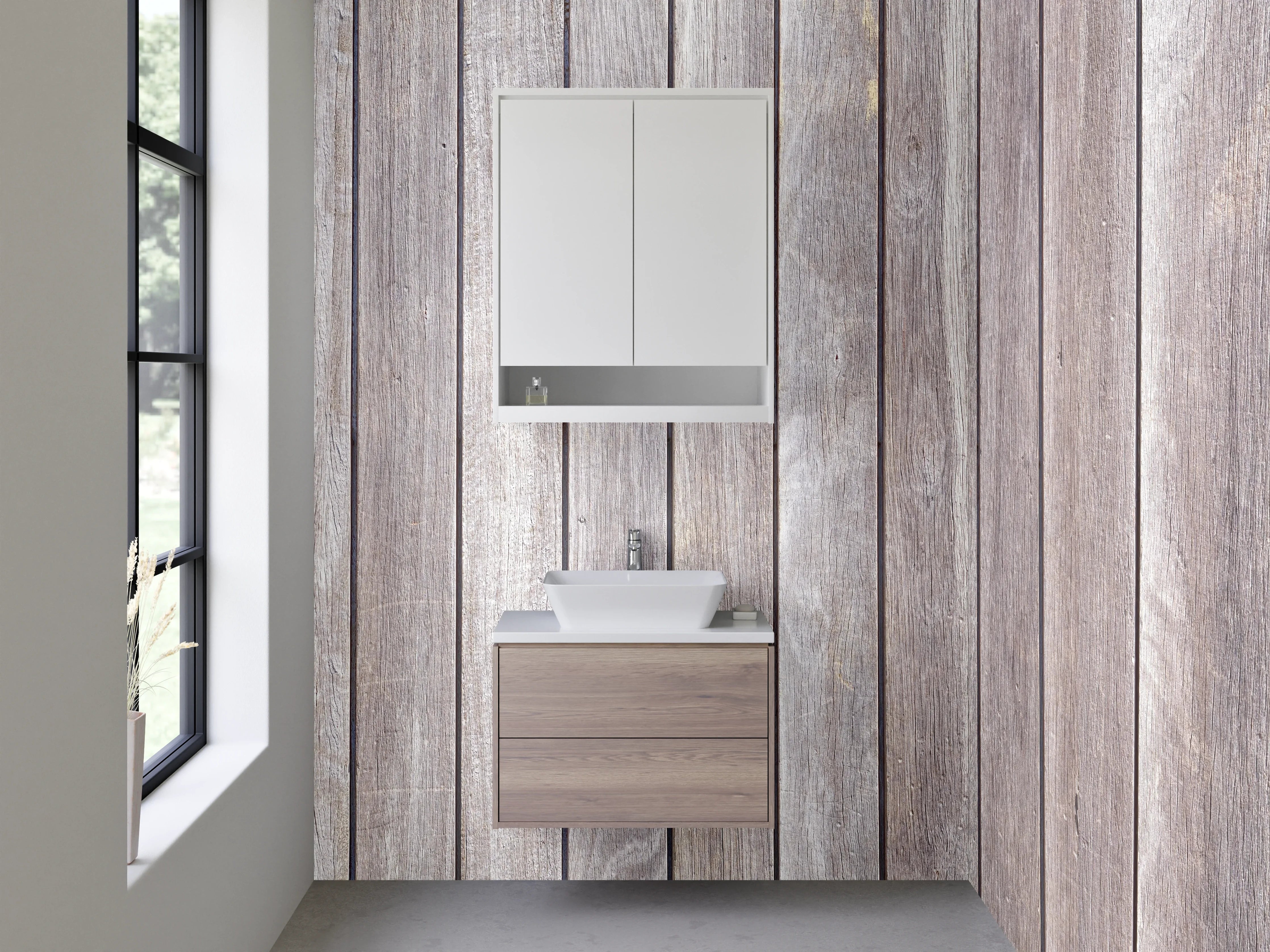 Waschbecken-Rückwand - Helle Holzvertäfelung im natürlichen Look