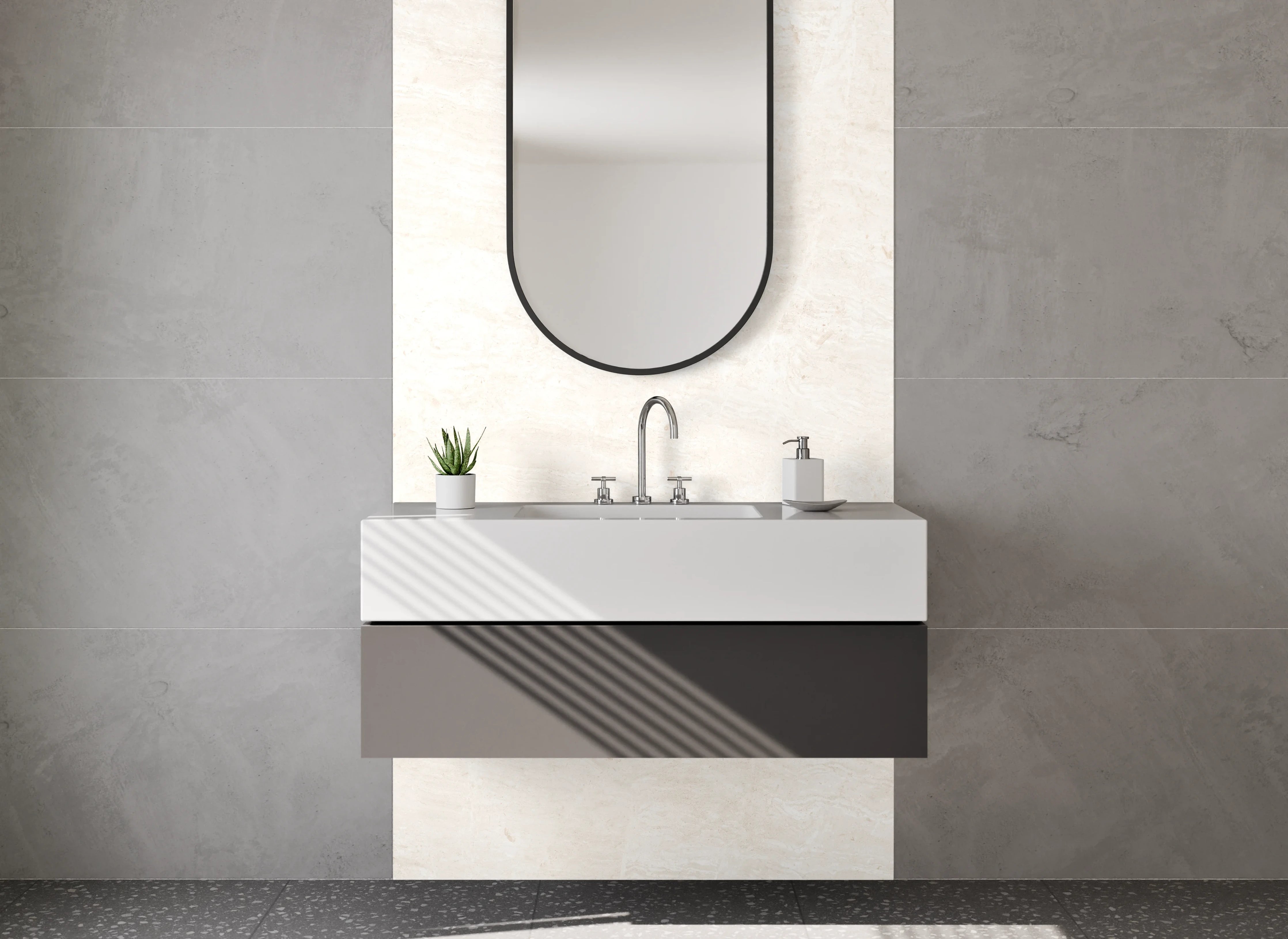 Waschbecken-Rückwand - Helle Marmor-Textur mit subtilen Mustern