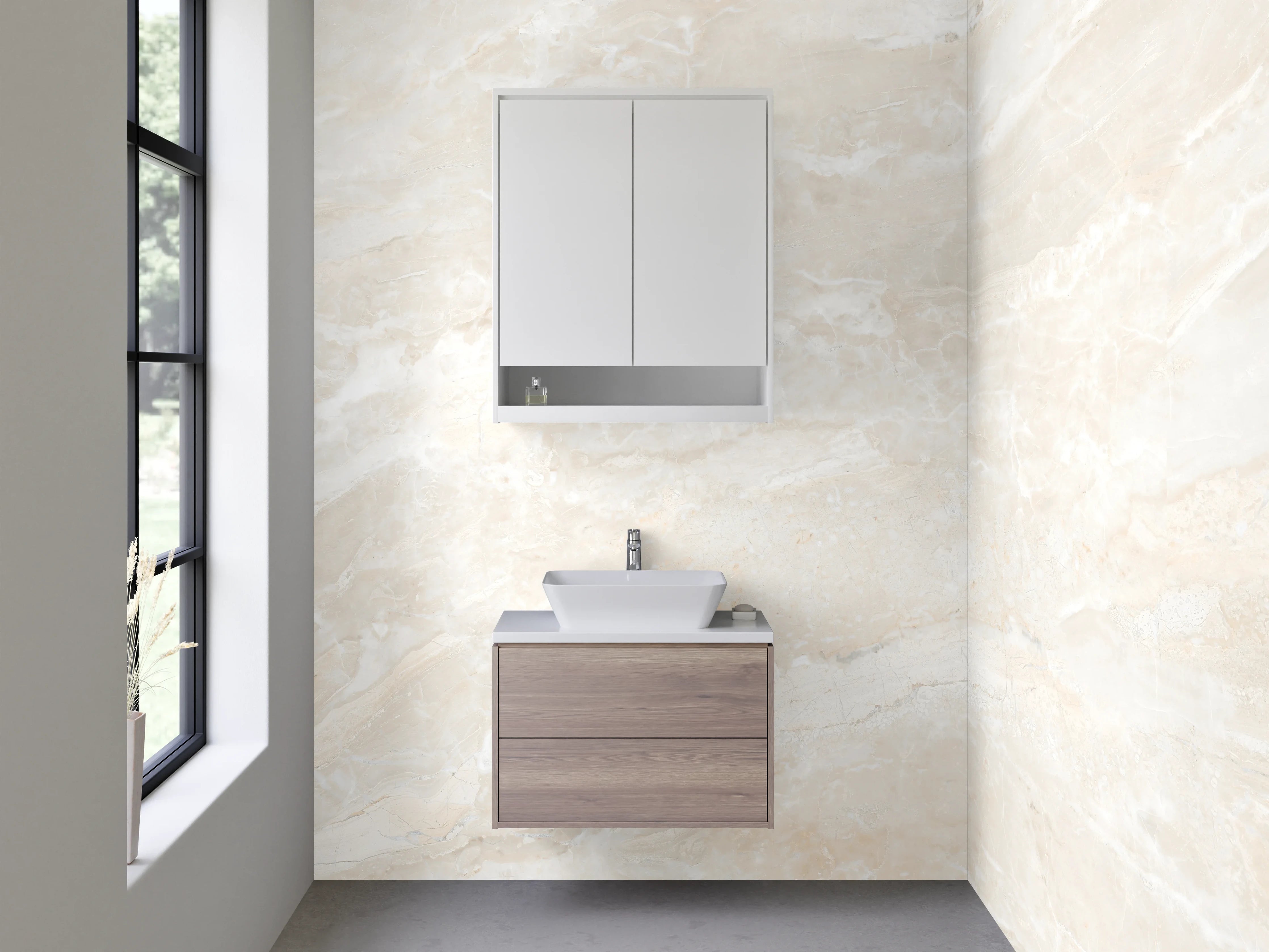 Waschbecken-Rückwand - Helle Marmoroptik Weiß Beige Grau