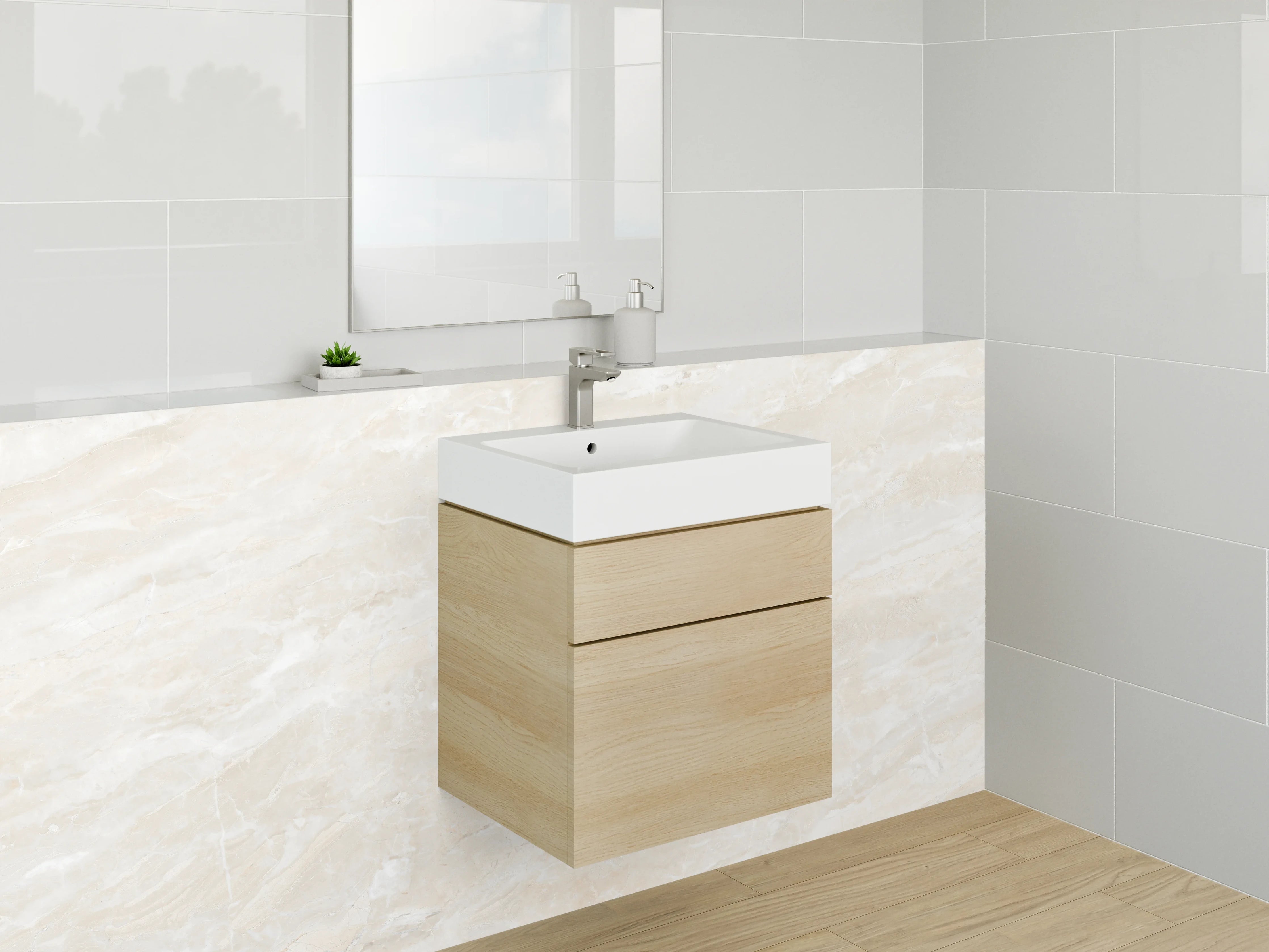 Waschbecken-Rückwand - Helle Marmoroptik Weiß Beige Grau