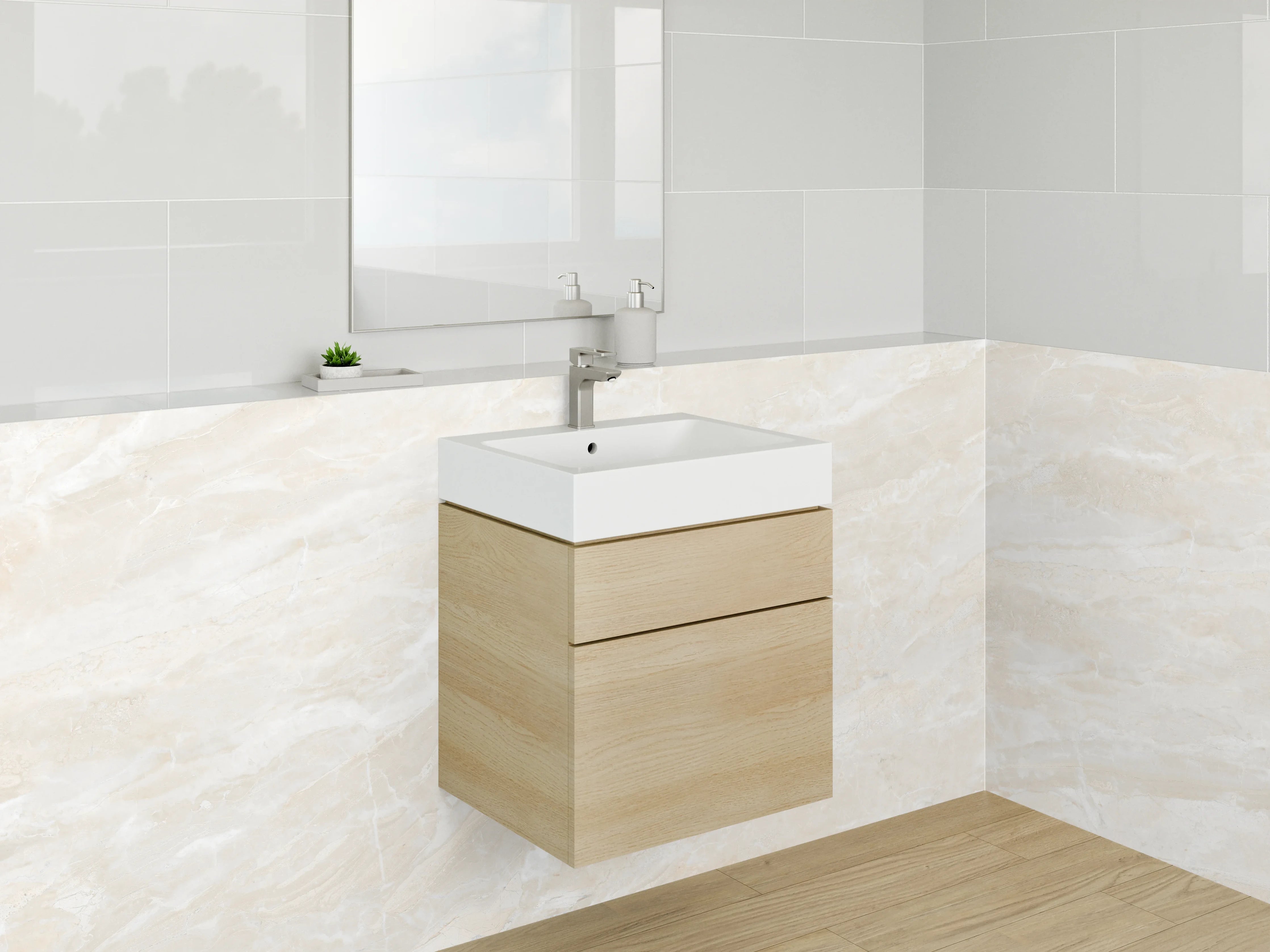 Waschbecken-Rückwand - Helle Marmoroptik Weiß Beige Grau