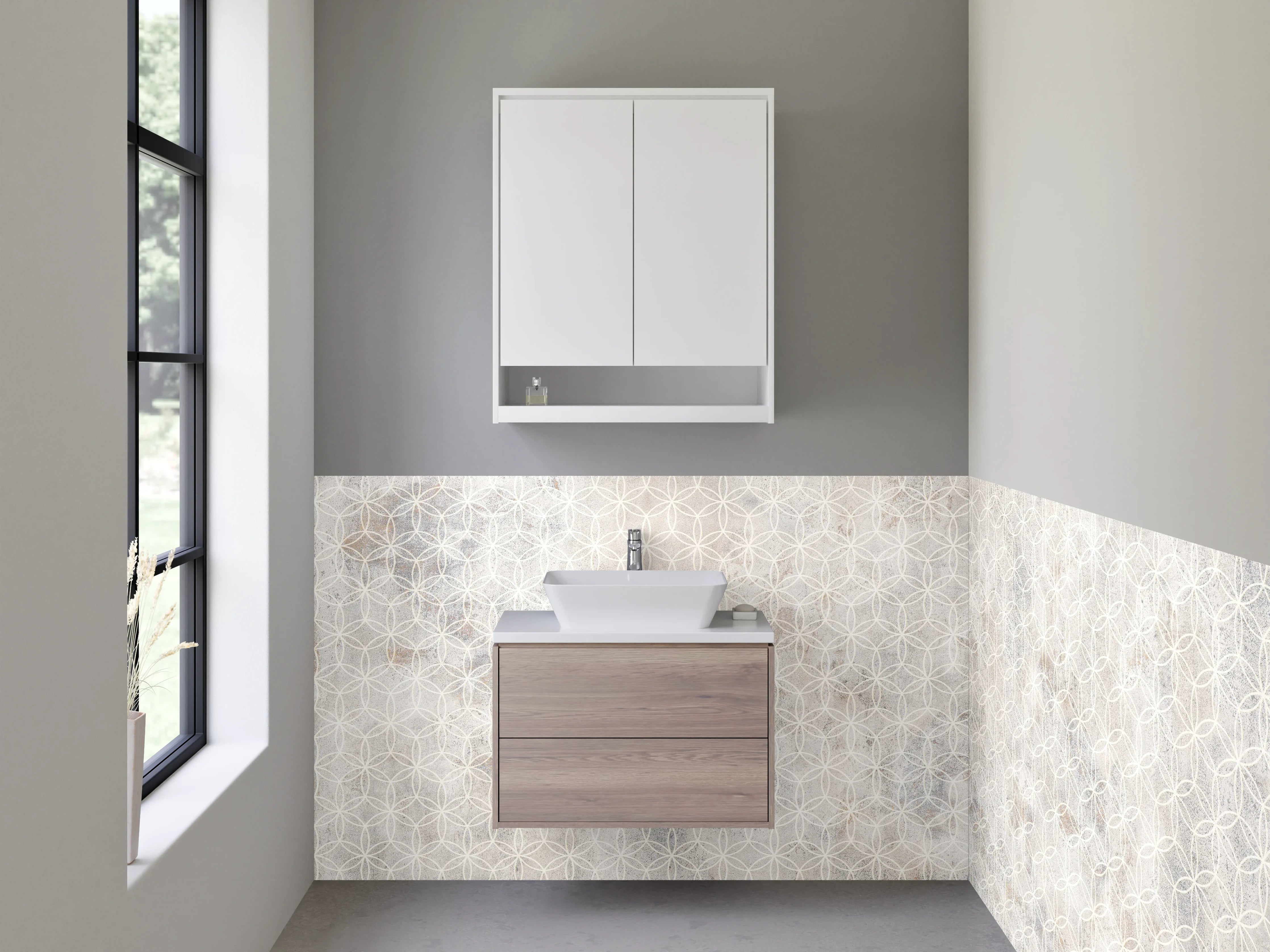 Waschbecken-Rückwand - Helle Marmoroptik mit feinem Muster