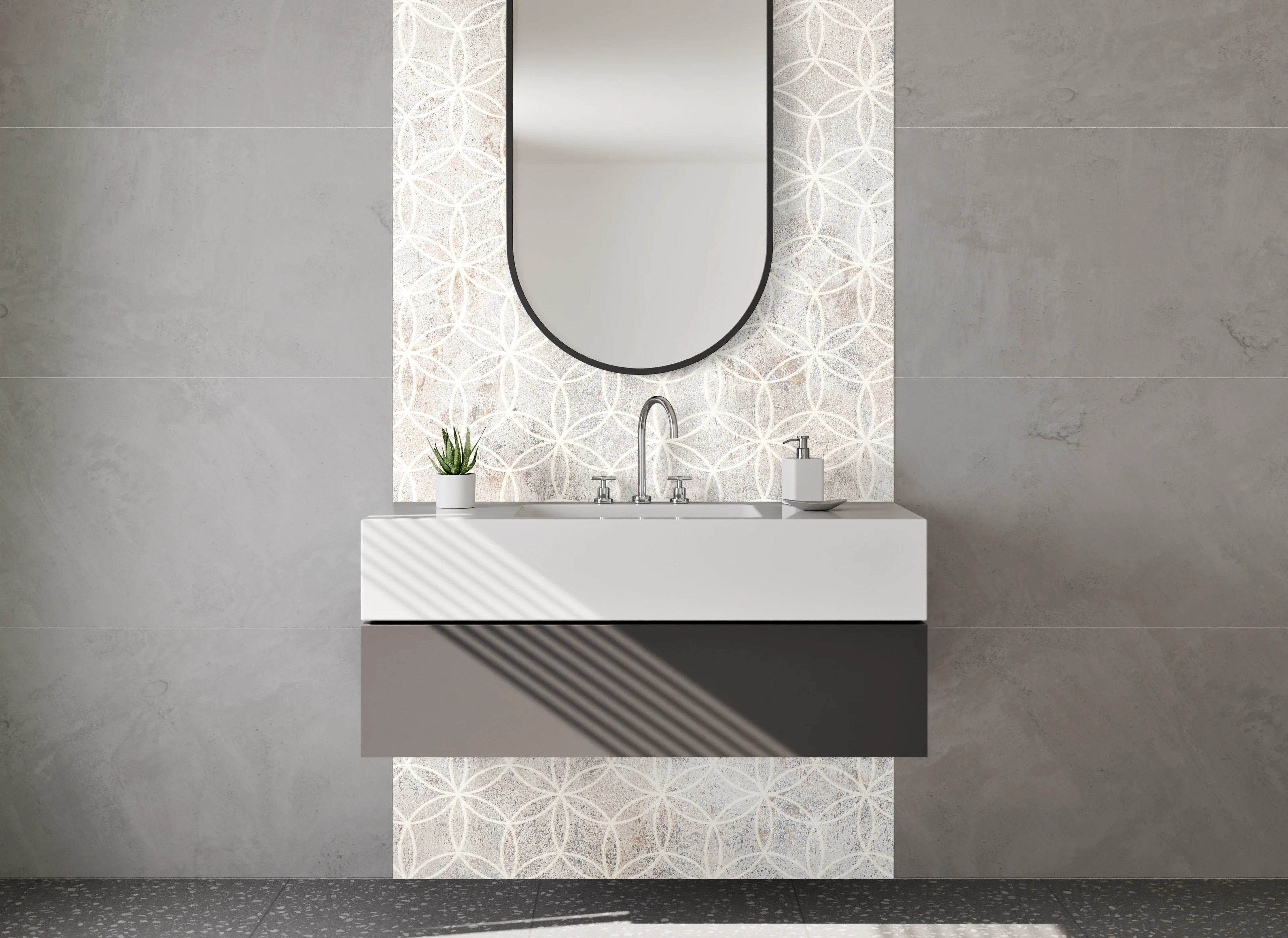 Waschbecken-Rückwand - Helle Marmoroptik mit feinem Muster