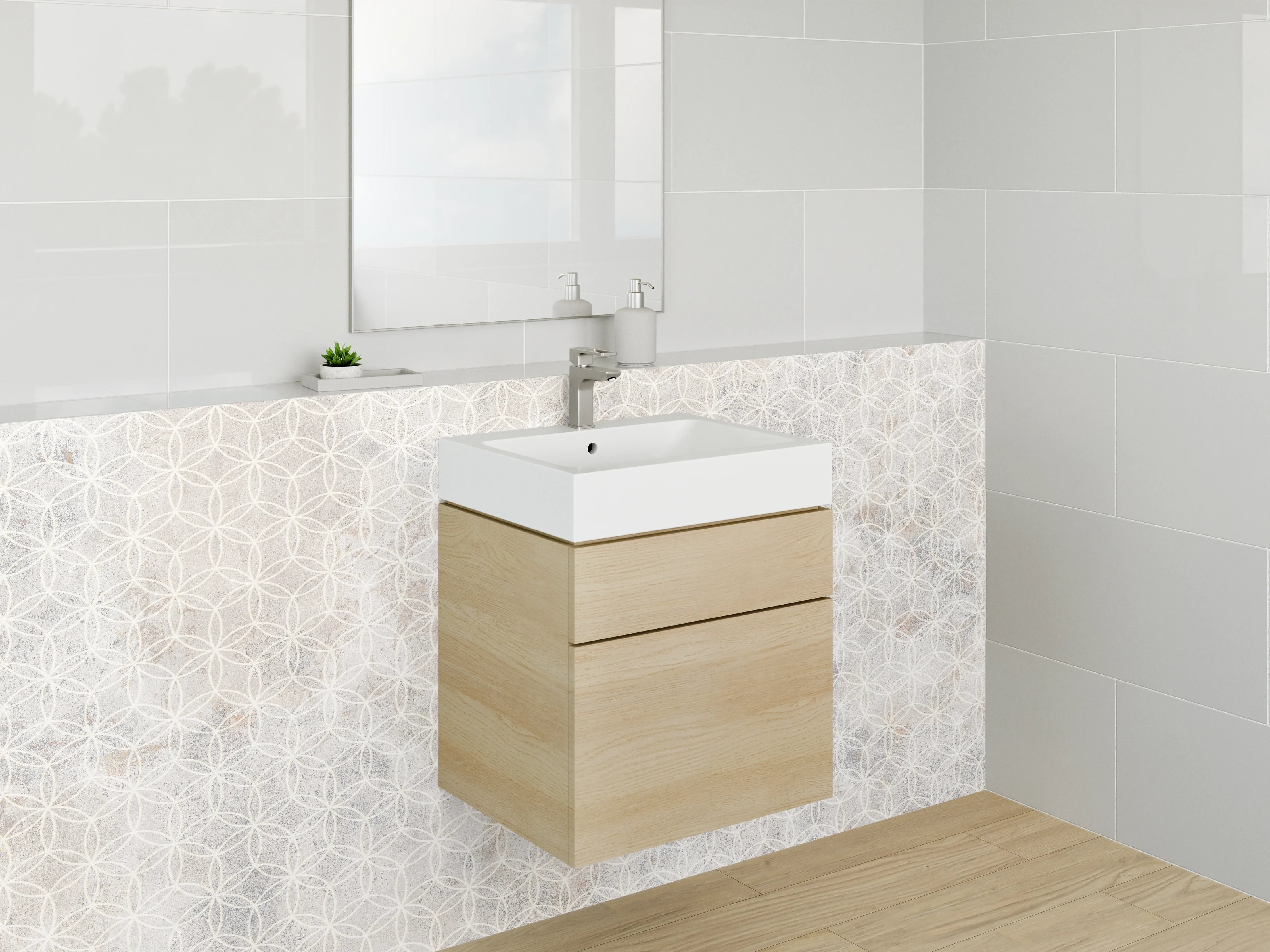 Waschbecken-Rückwand - Helle Marmoroptik mit feinem Muster