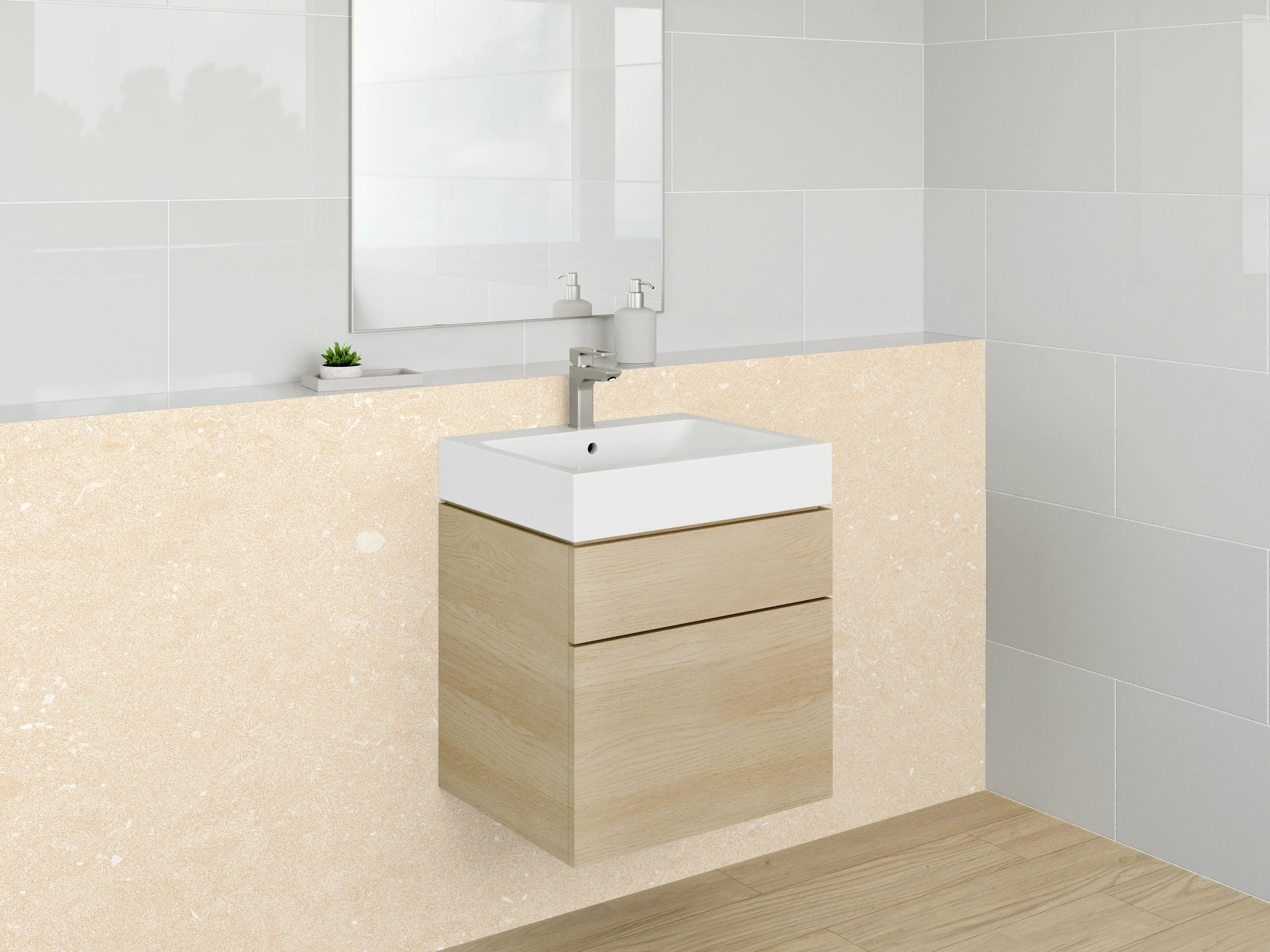 Waschbecken-Rückwand - Helle Sandtextur in neutralen Tönen