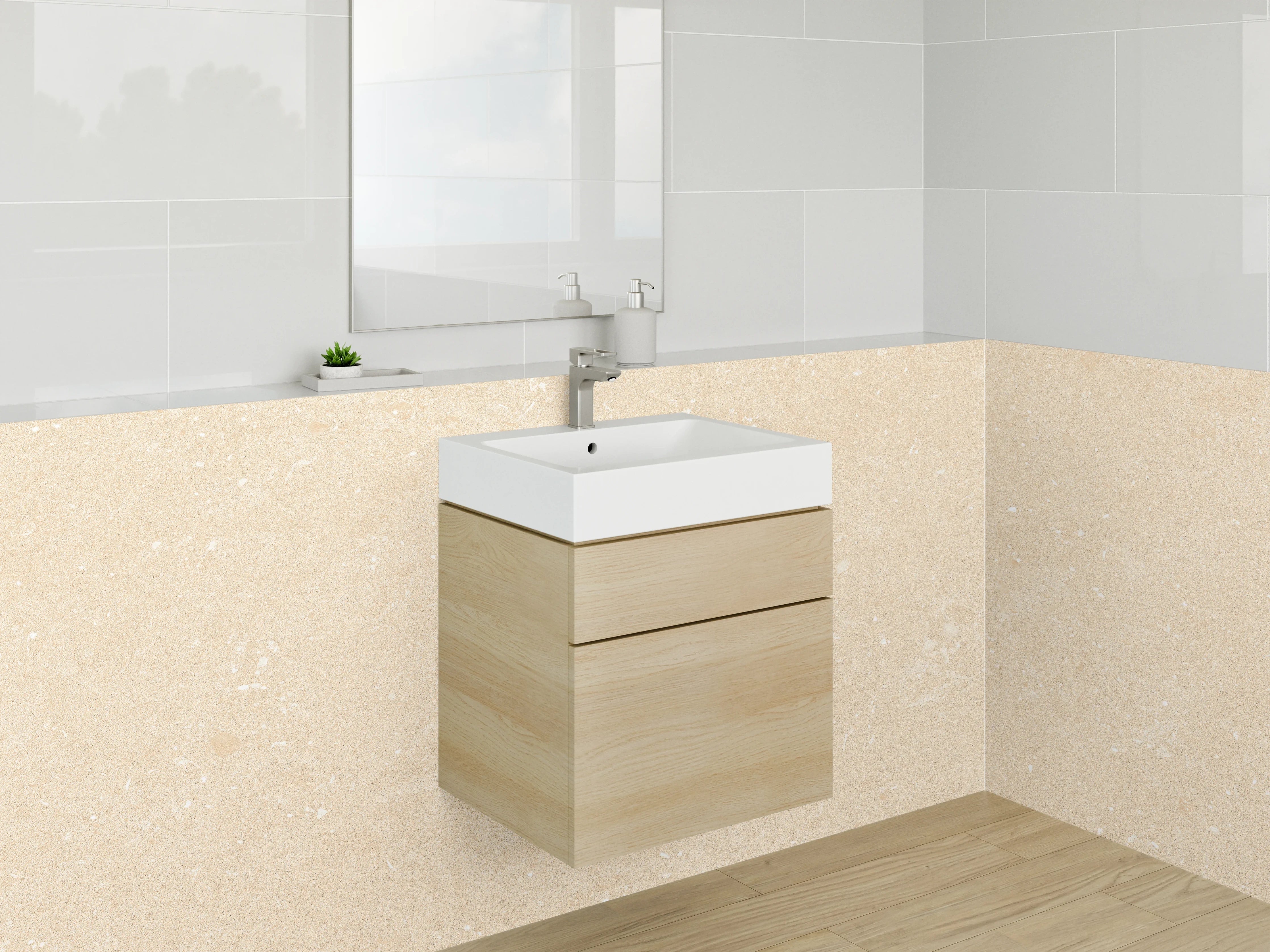 Waschbecken-Rückwand - Helle Sandtextur in neutralen Tönen